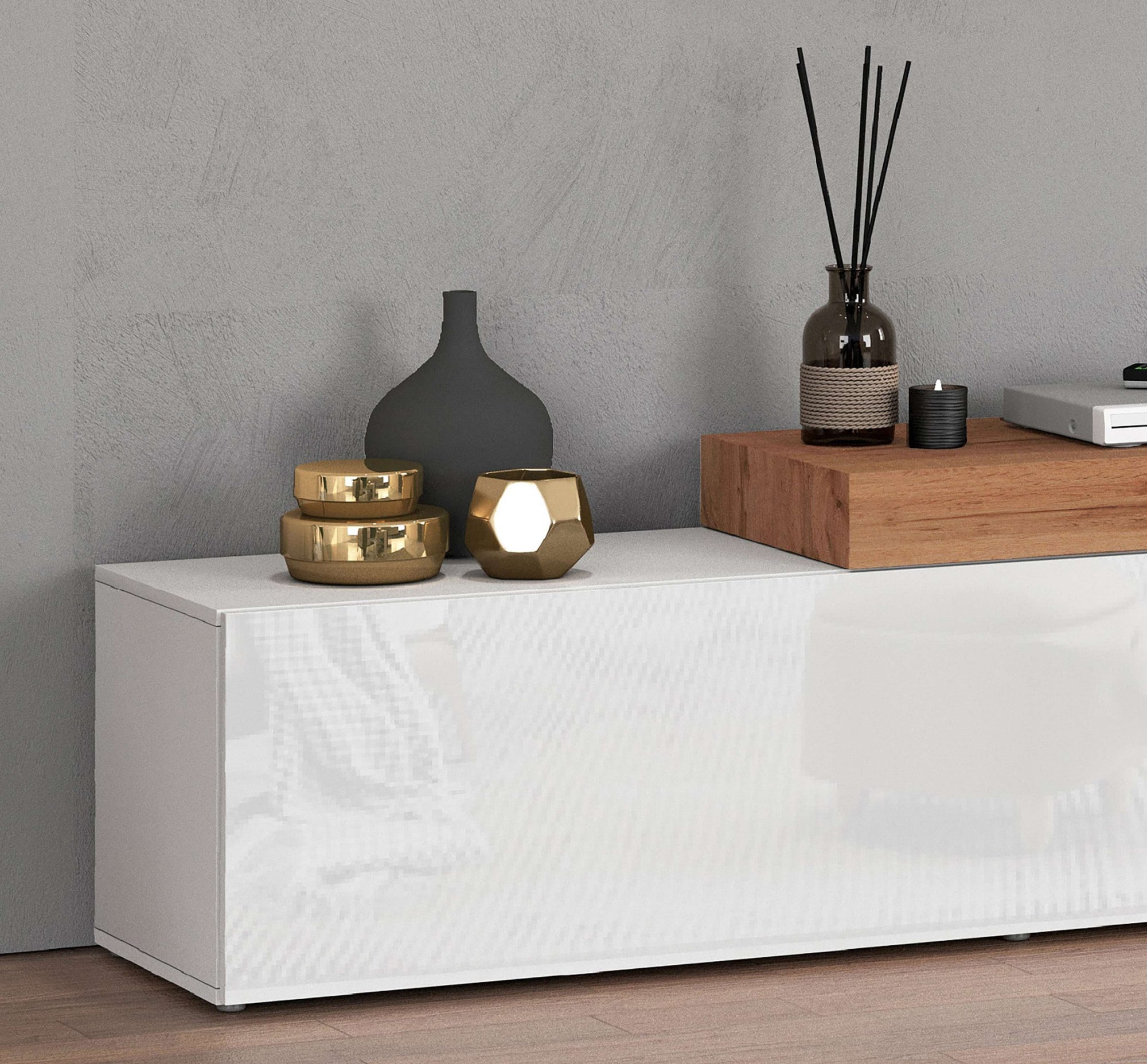 INOSIGN Lowboard »Chronos TV-Board, T-Schrank«, (1 St., Breite verstellbar von 180 bis 290 cm), Breite 240 cm TV-Board,Lowboard,1 Klappe und ein L-Förmiger Aufsatz
