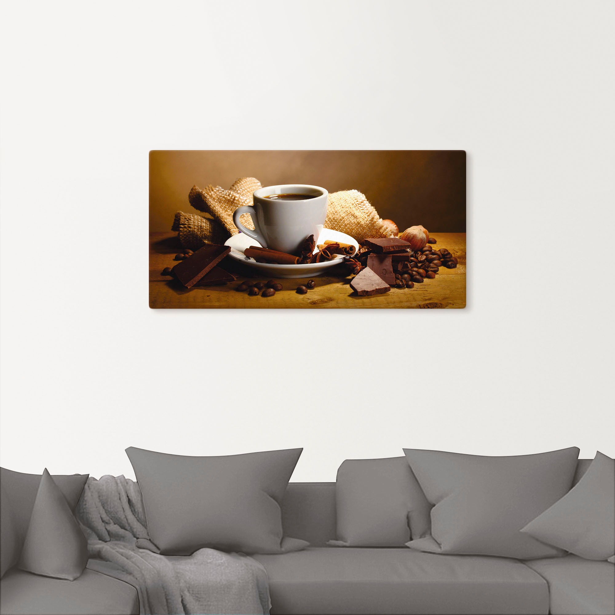 Artland Wandbild »Kaffeetasse Zimtstange Nüsse Schokolade«, Getränke, (1 St.), als Leinwandbild, Poster, Wandaufkleber in verschied. Grössen