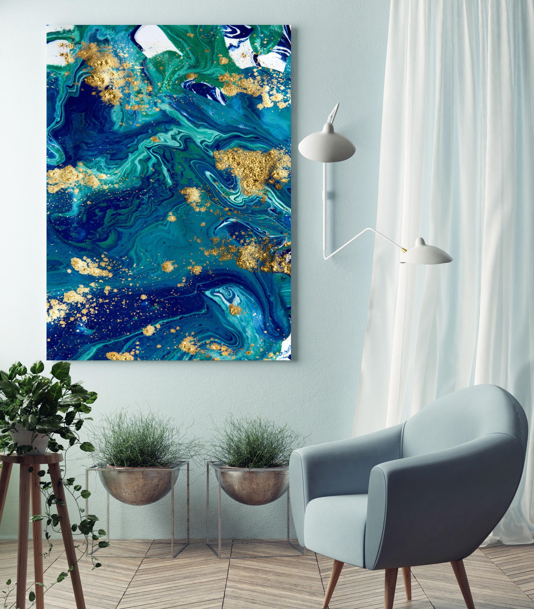 queence Acrylglasbild "Achat - Wandbild - Glasbild - Acrylbild - mit Aufhängesystem" Abstrakt  Kunst  Marmor Goldveredelung, Handgearbeitet, Gerahmt, Edel