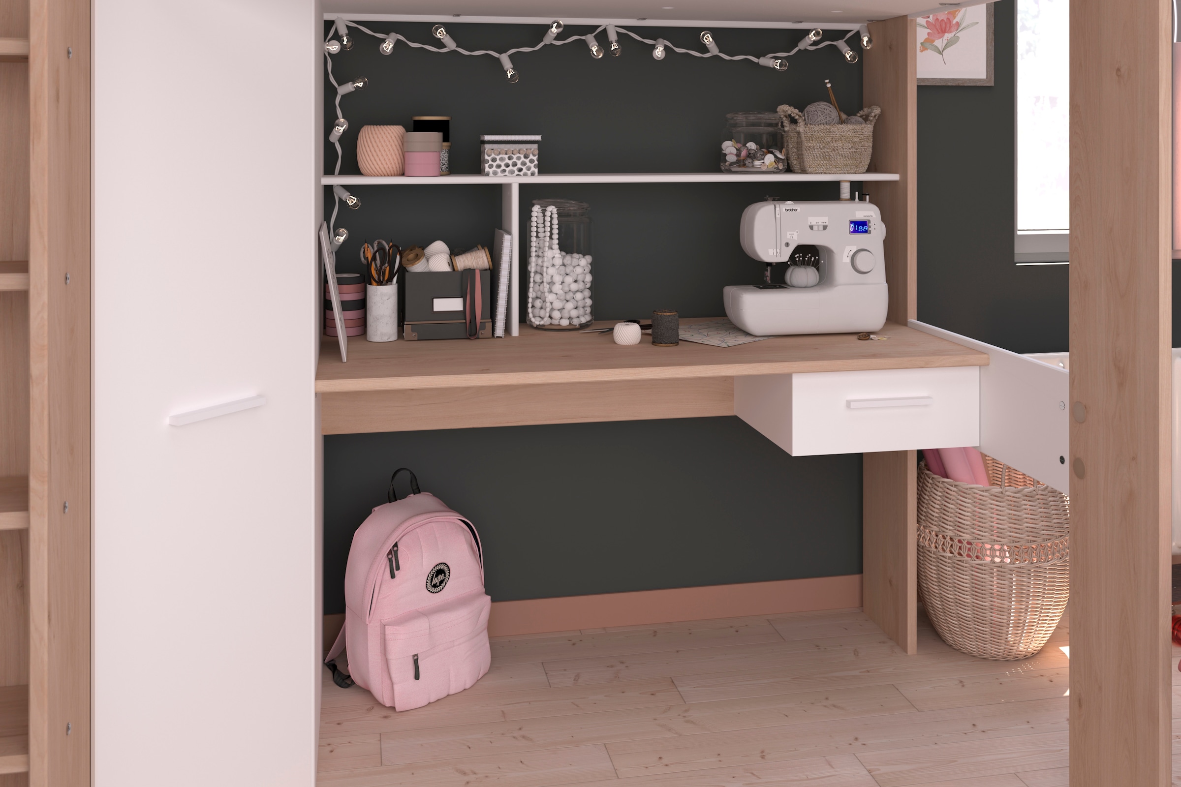 Parisot Hochbett »Heavy«, ALL-IN-ONE, mit Kleiderschrank, Schreibtisch, Leiter, Stauraum