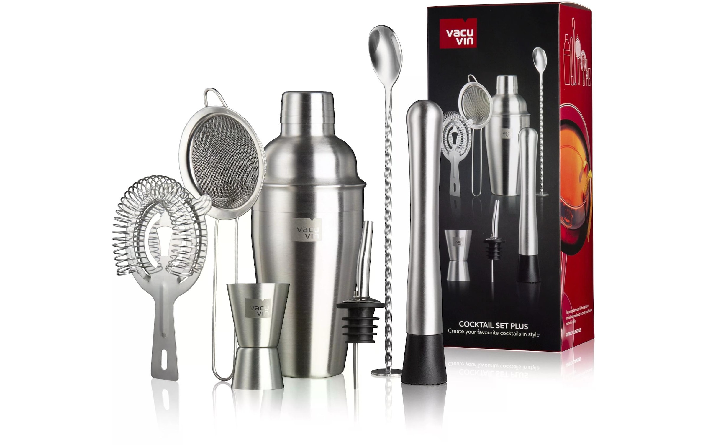 VACUVIN Cocktail Shaker »Cocktail Set 7-teilig 550 l, Silberfarben«, (7 tlg.)