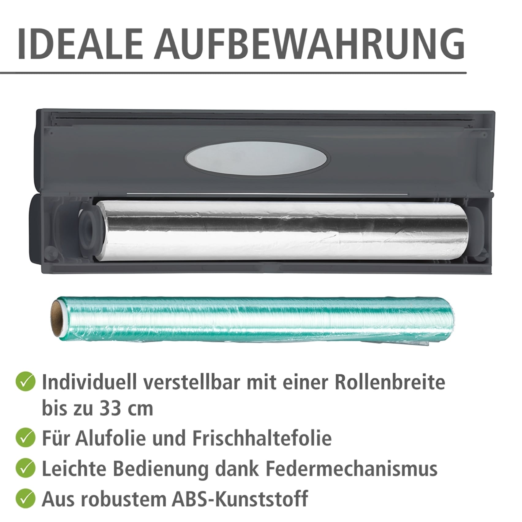 WENKO Folienspender »Modell Perfect-Cutter«, für Folienrollen bis 33 cm Breite, für Alufolien und Frischhaltefolien