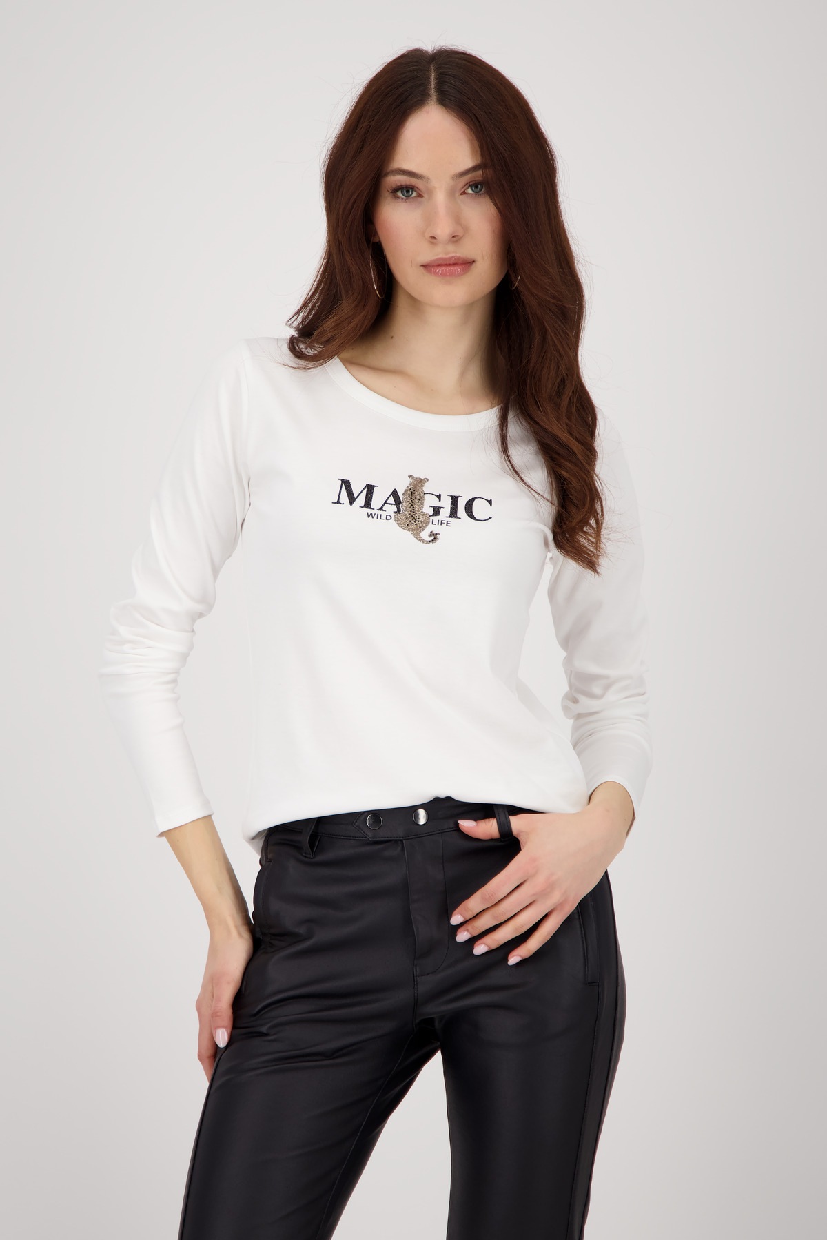 Monari Langarmshirt »Shirt Leo + Schrift« Mit Rundhalsausschnitt