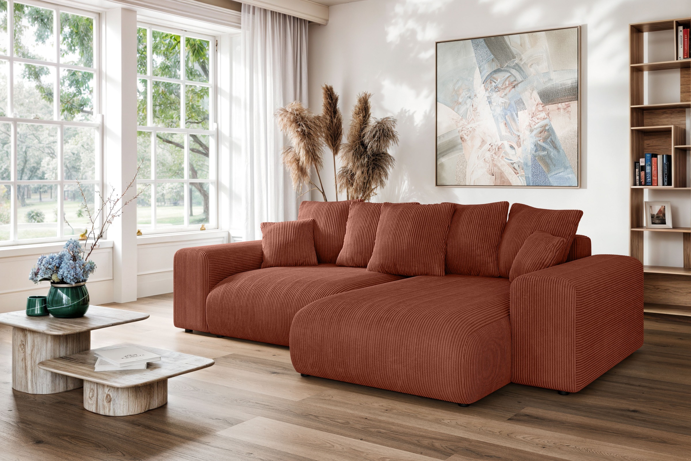 Home affaire Ecksofa »LAKESIDE mit Bettfunktion und Bettkasten, B/T/H 257/166/84 cm«, L-Form, Recamiere beidseitig montierbar, mit Wellenunterfederung