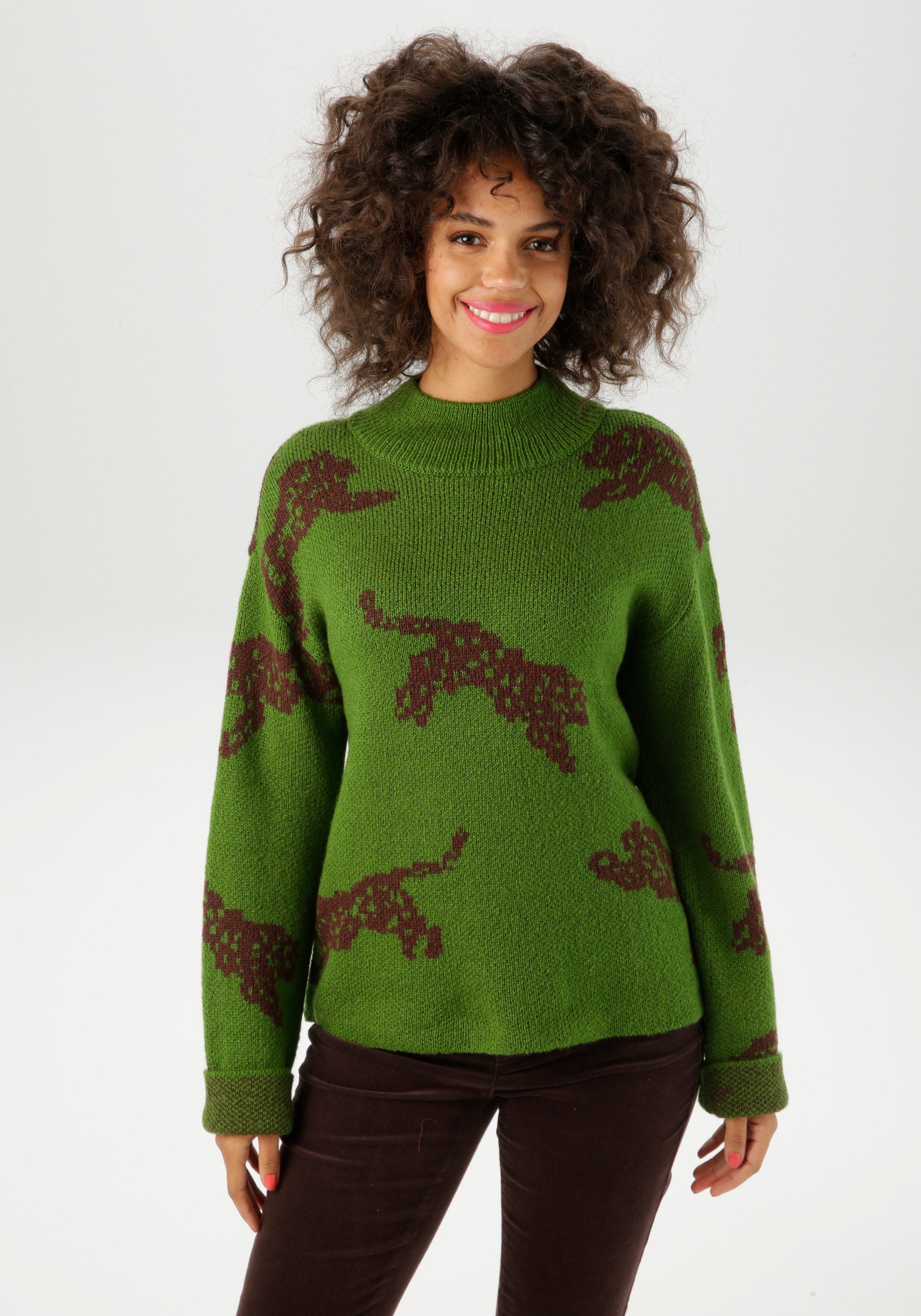 Aniston CASUAL Strickpullover mit eingestrickten Leoparden
