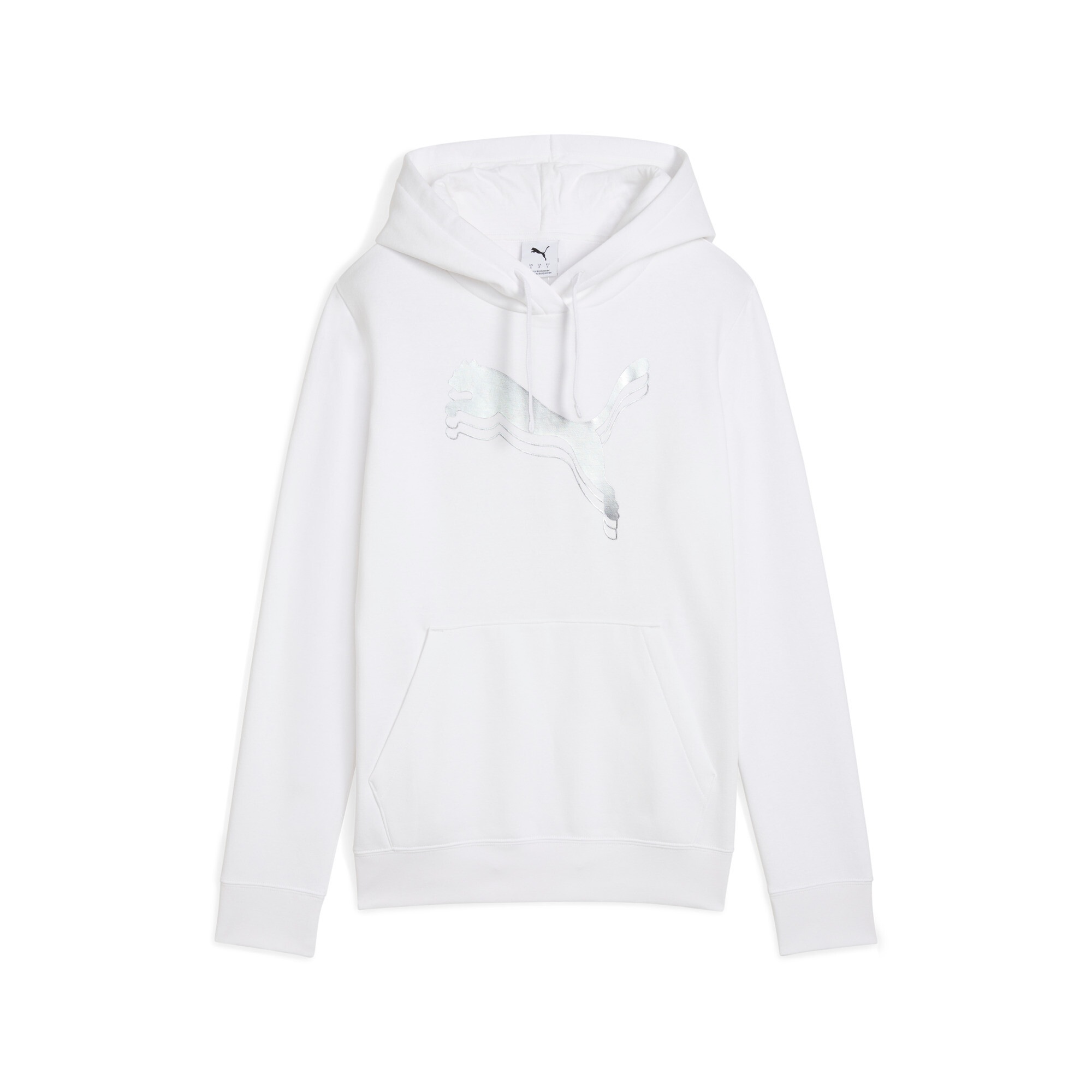 PUMA Kapuzensweatshirt "ESS METALLIC HOODIE FL", mit Logodruck, aus Fleece-Material, mit Kängurutasche