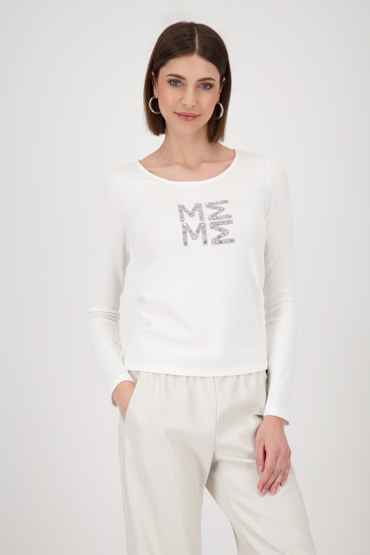 Monari Langarmshirt »Shirt Rippe + Schmuck« Mit Rundhalsausschnitt