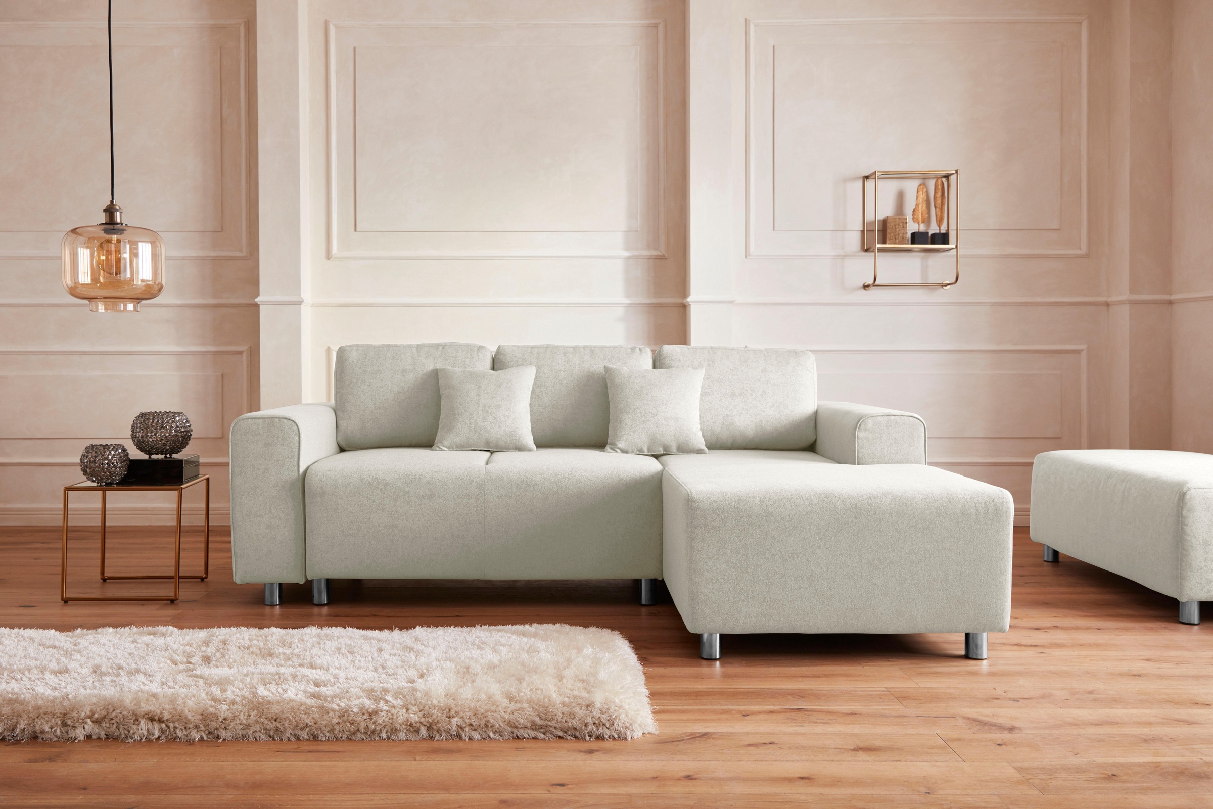 Guido Maria Kretschmer Home&Living Ecksofa »Györ«, L-Form, wahlweise mit Bettfunktion und Bettkasten incl. 2 Zierkissen