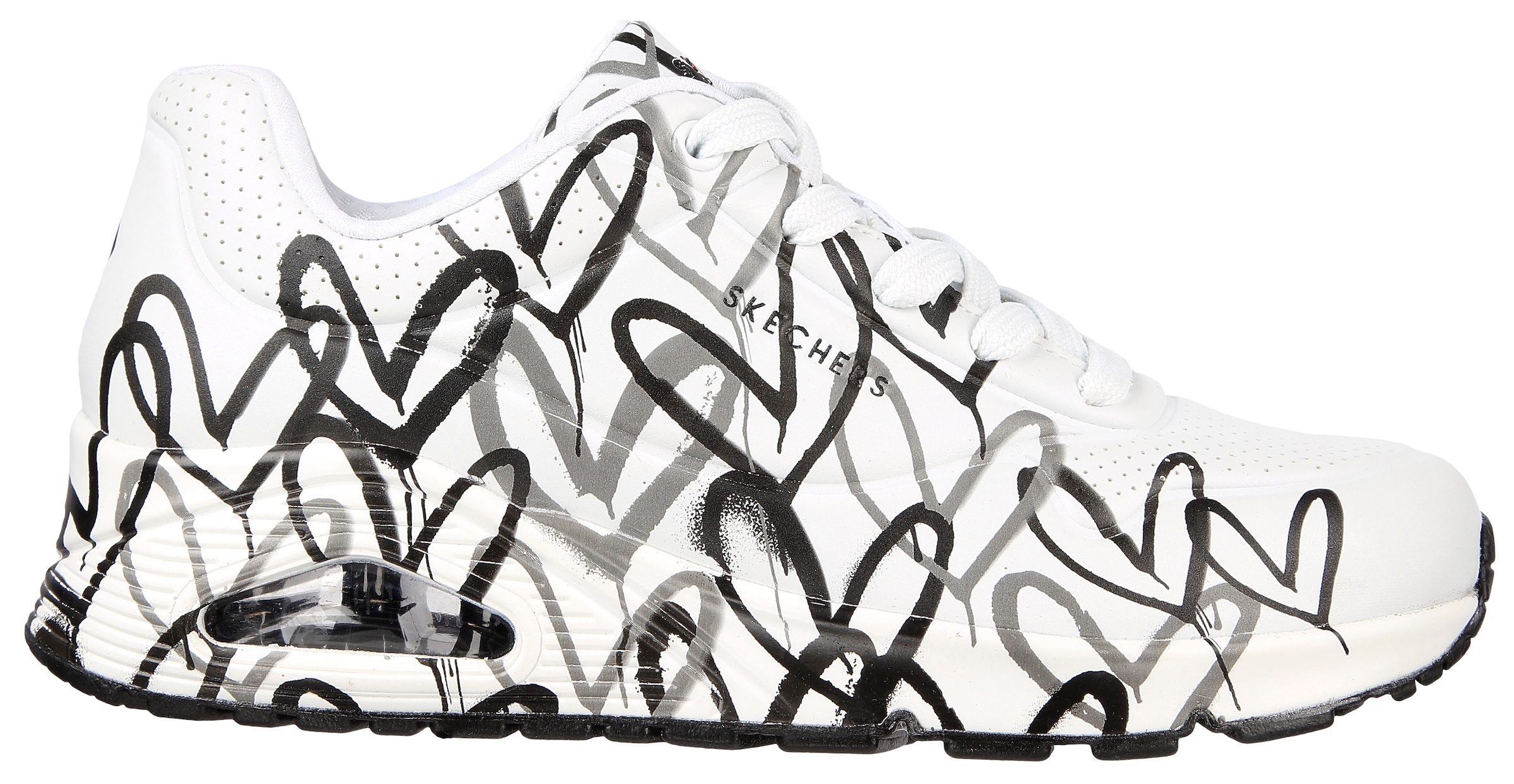Skechers Wedgesneaker »UNO-SPREAD THE LOVE«, Freizeitschuh, Halbschuh, Schnürschuh mit coolem Graffiti-Print