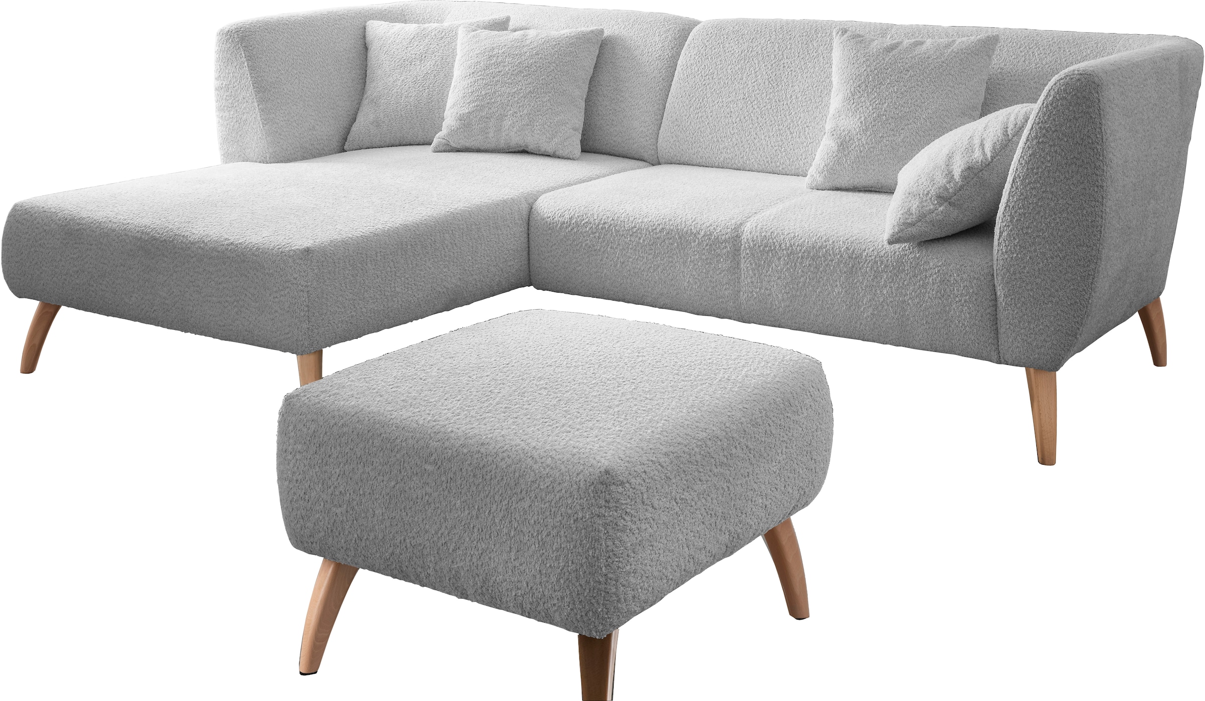 INOSIGN Ecksofa »Colori L-Form«, Holzfussfarbe wählbar, inkl. 4x Zierkissen