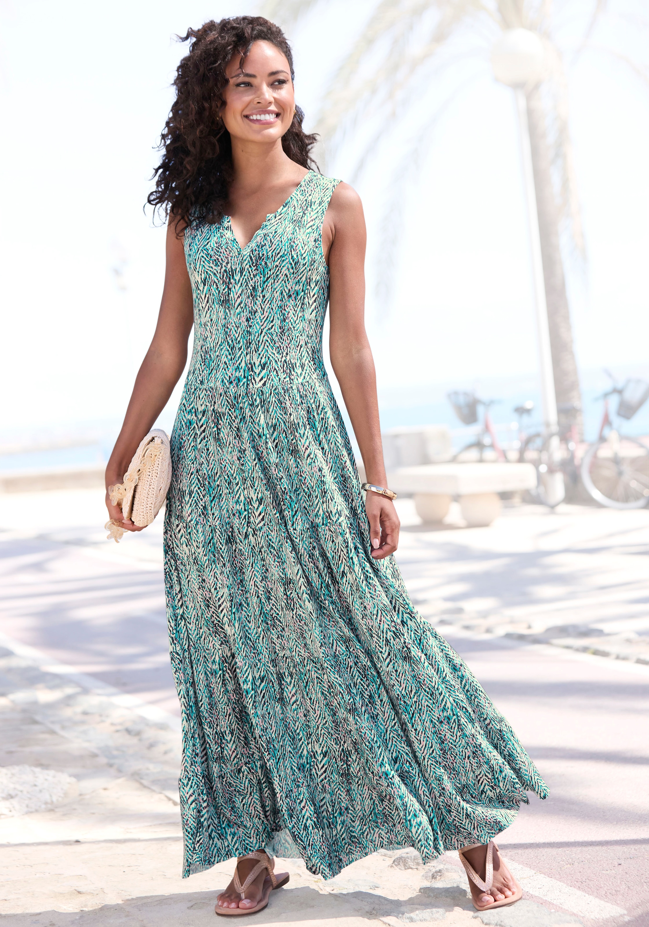 Vivance Maxikleid mit Alloverdruck, langes Sommerkleid aus Jersey, casual