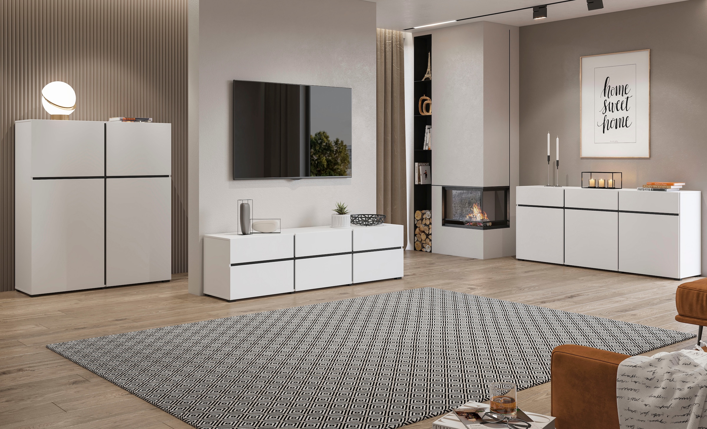 INOSIGN Highboard »Cross, moderne grifflose Hochkommode mit 4 Türen,Türkommode«, Hochschrank, Höhe 139 cm mit viel Stauraum, Einlegeböden verstellbar