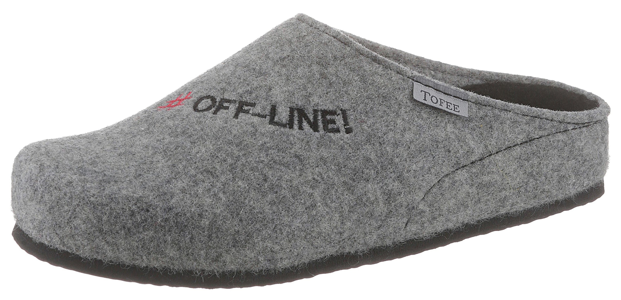 Pantoffel, mit Schriftzug "#Off-Line!"