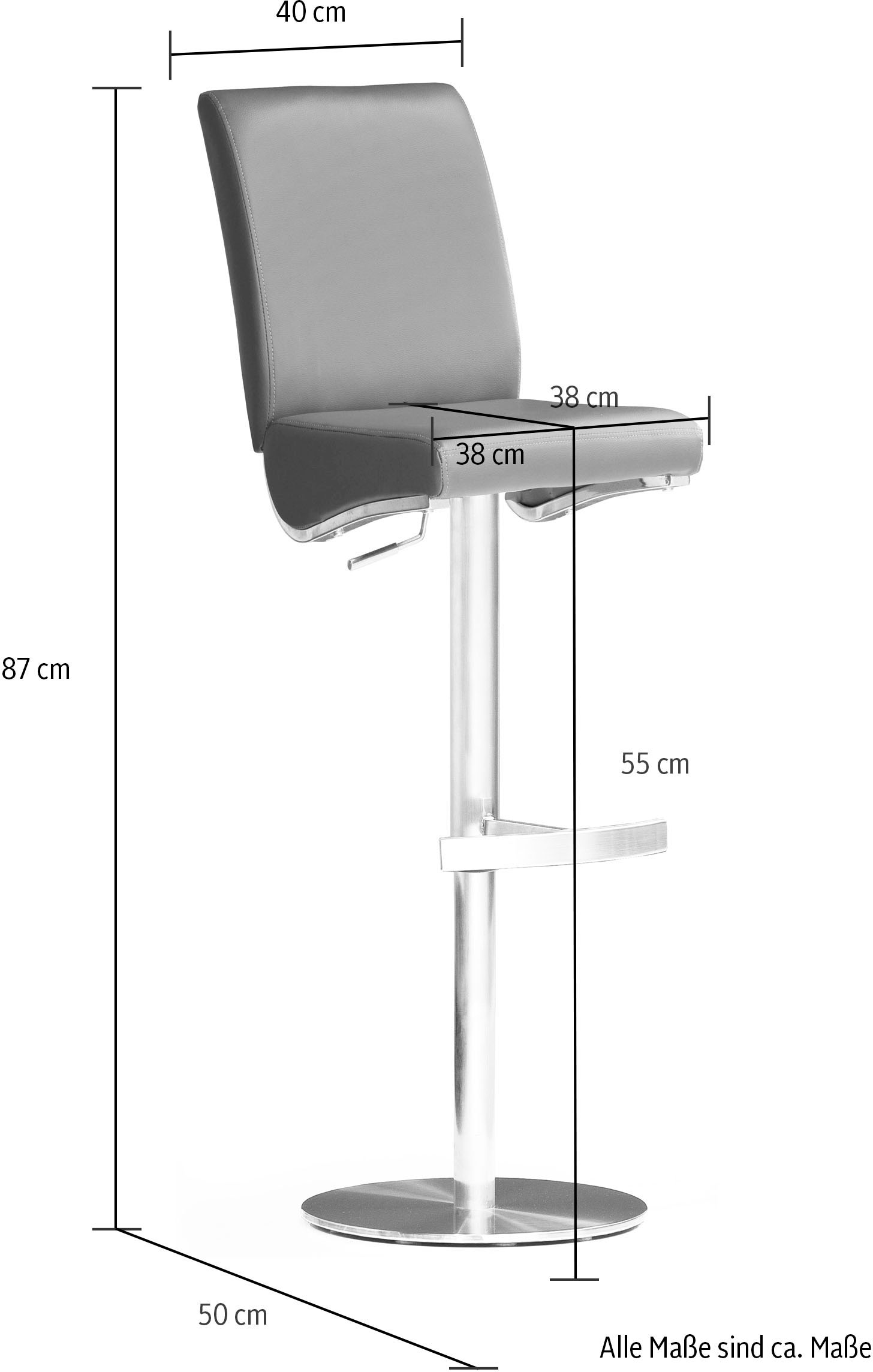 MCA furniture Bistrostuhl »BARBECOOL«, mit Rückenlehne, Bodenplatte rund, 360° drehbar, Sitzhöhe von 55-80cm