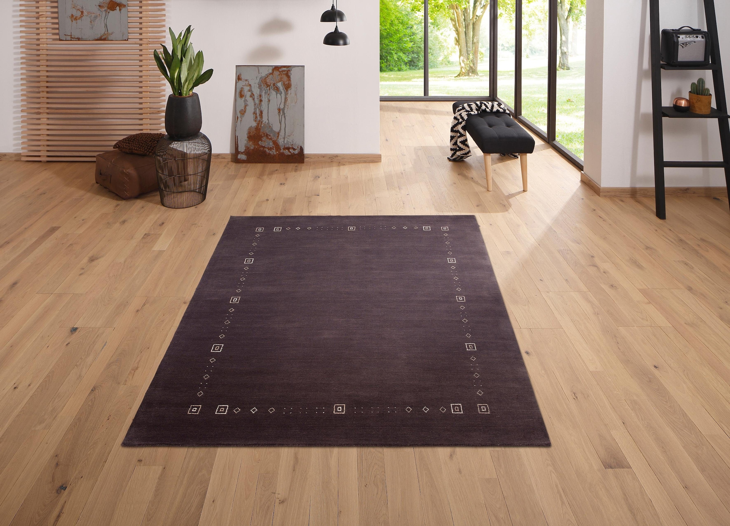 my home Wollteppich »Julia« rechteckig 12 mm Höhe reine Wolle, handgewebt, weiche Haptik, mit Bordüre