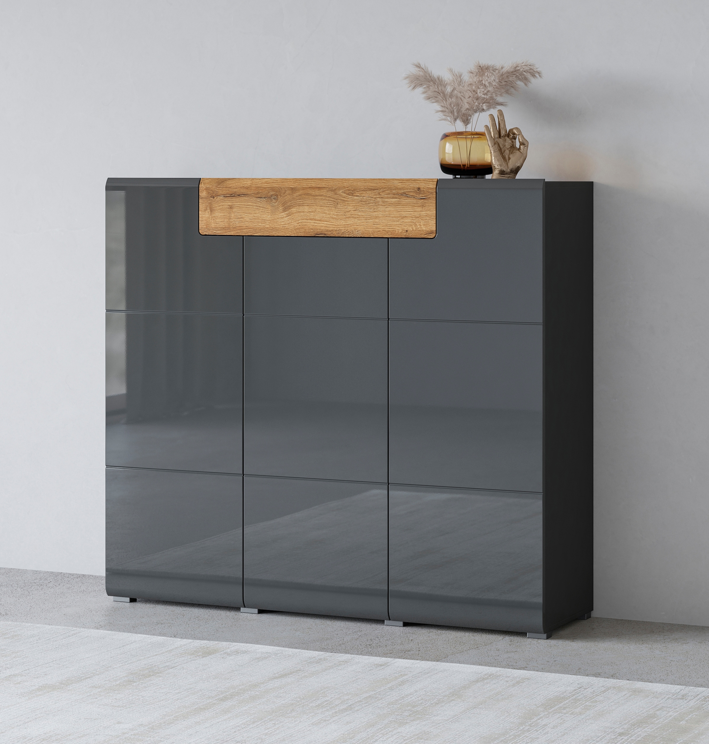 INOSIGN Highboard »Toledo,Breite 147,5 cm,trendige Hochkommode mit 3 Türen 1SK«, Hochschrank mit viel Stauraum, stylische Hochglanzfronten