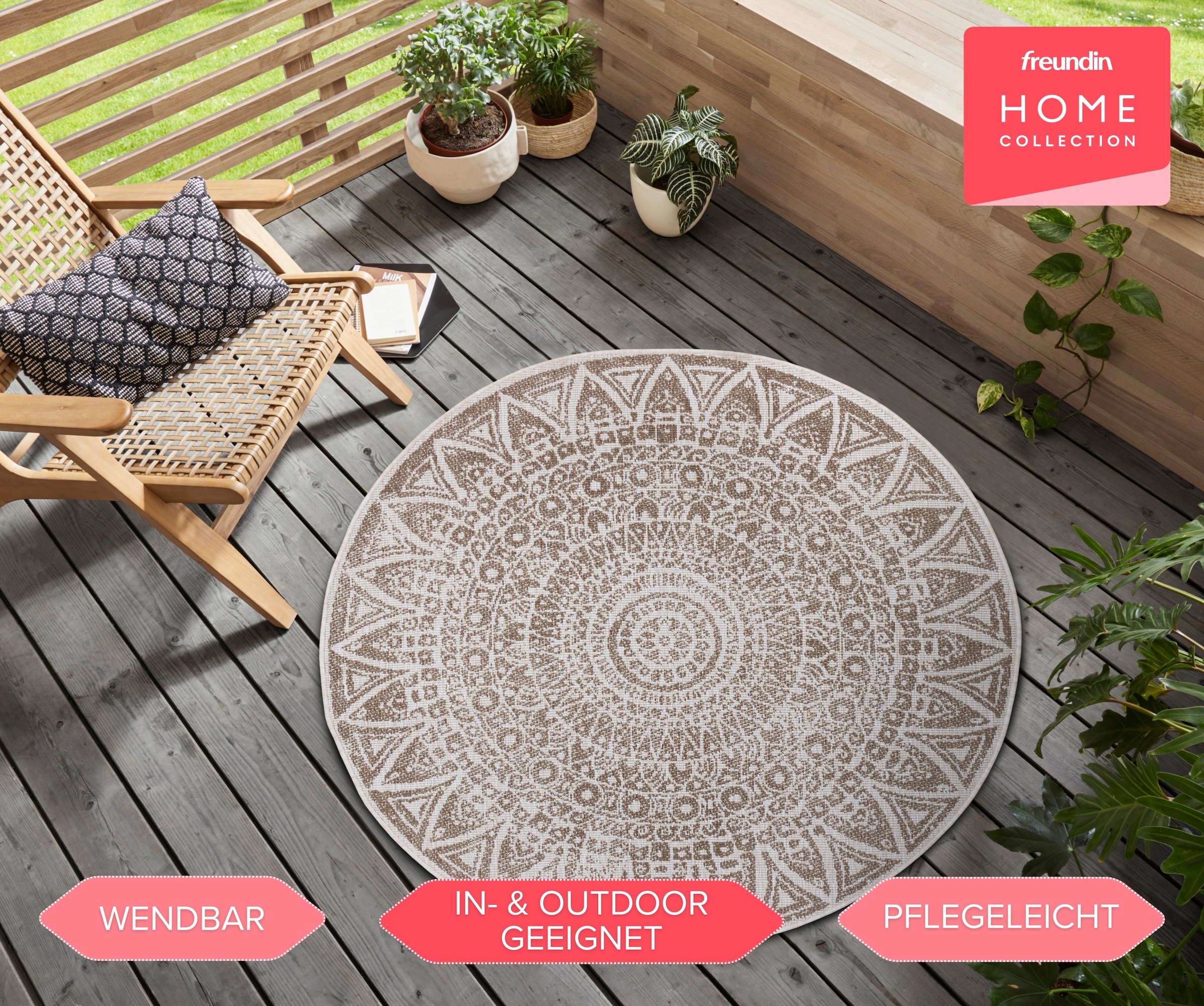 freundin Home Collection Teppich »Lilja«, rund, In-& Outdoor, Wendeteppich, Wetterfest, Balkon, Garten, Wohnzimmer