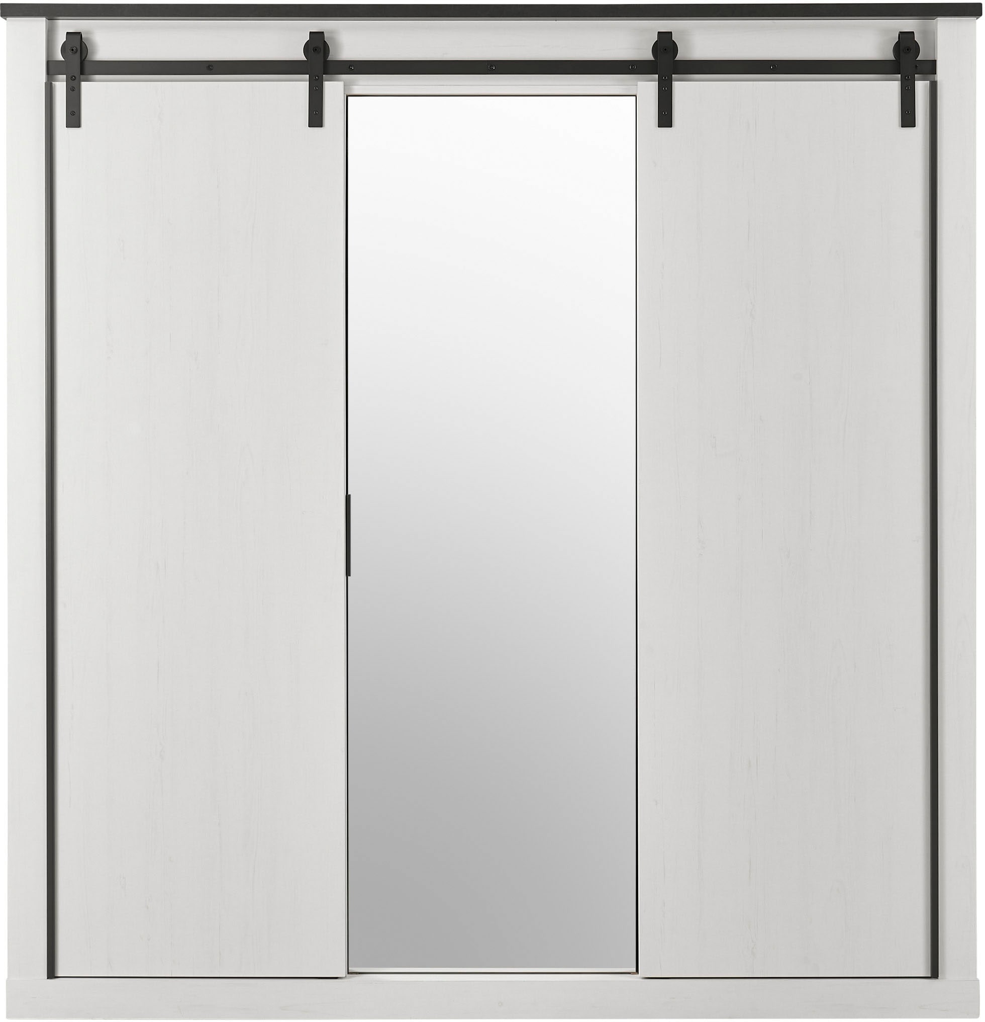 Home affaire Kleiderschrank »SHERWOOD Schlafzimmerschrank mit Spiegel Wäscheschrank«, Schiebetüren mit Scheunentorbeschlag aus Metall, B/T/H 201/63/209cm