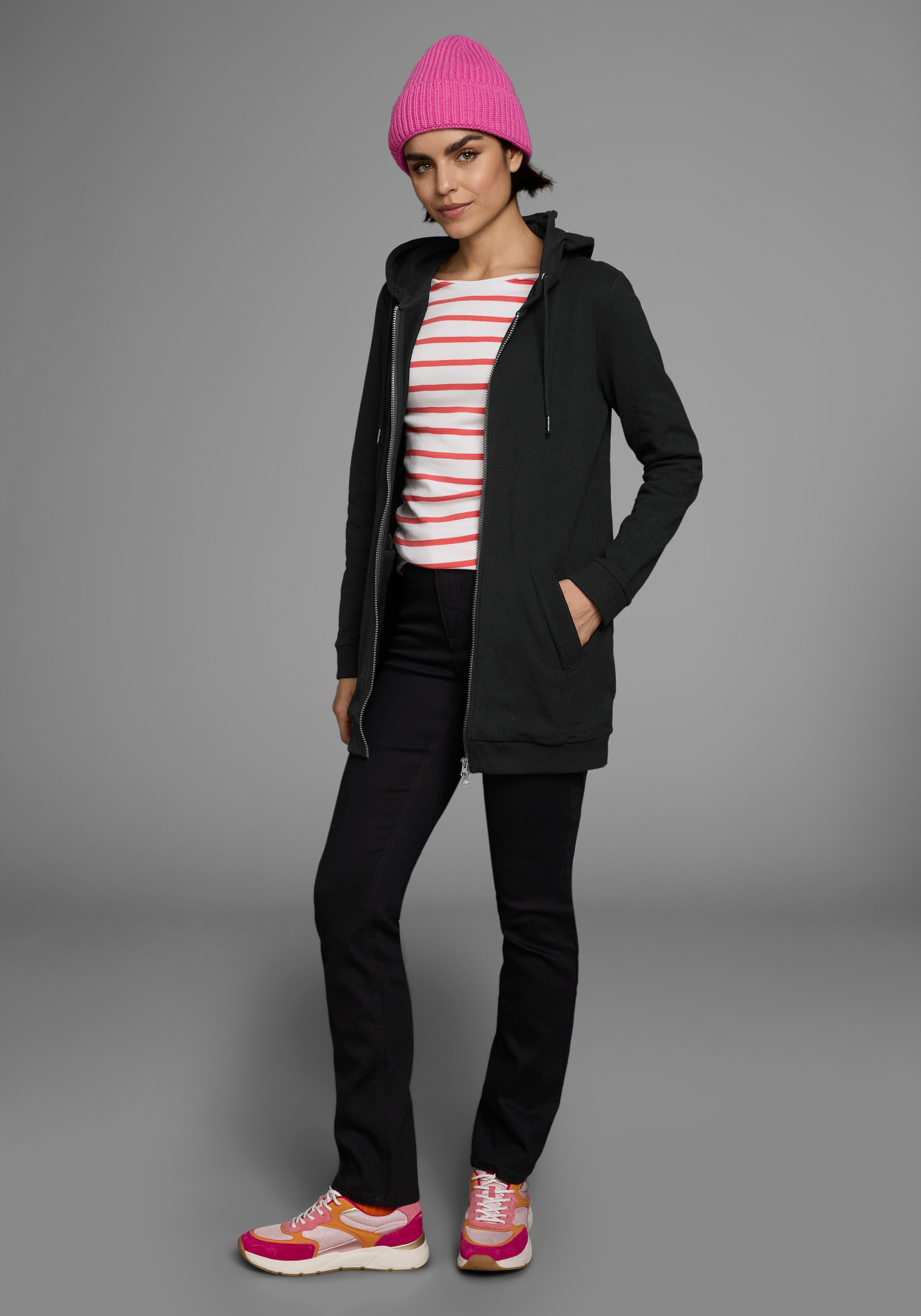 Flashlights Sweatjacke, in langer Form mit Zipper