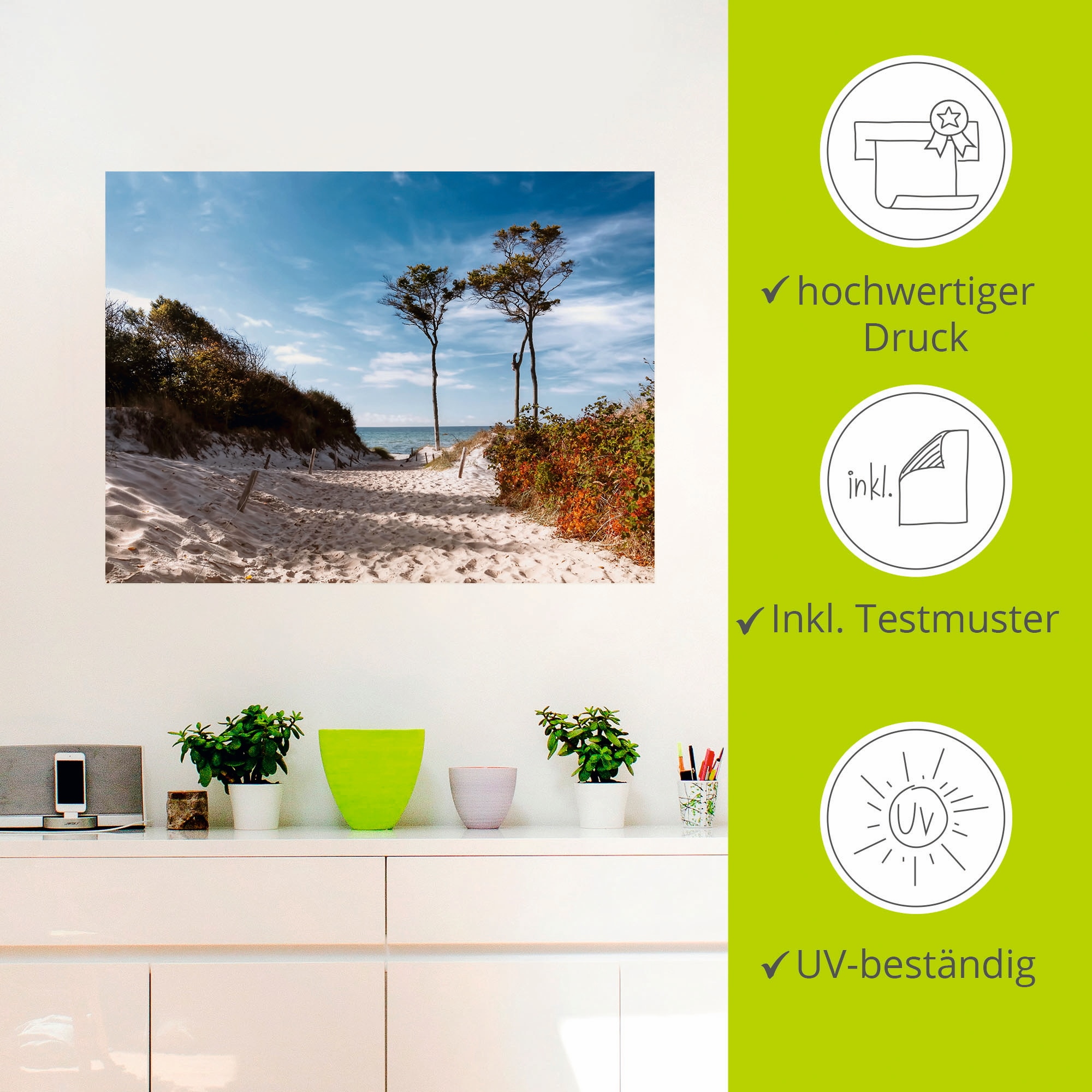 Artland Wandbild »Weststrand Darss«, Strand, (1 St.), als Leinwandbild, Poster, Wandaufkleber in verschied. Grössen