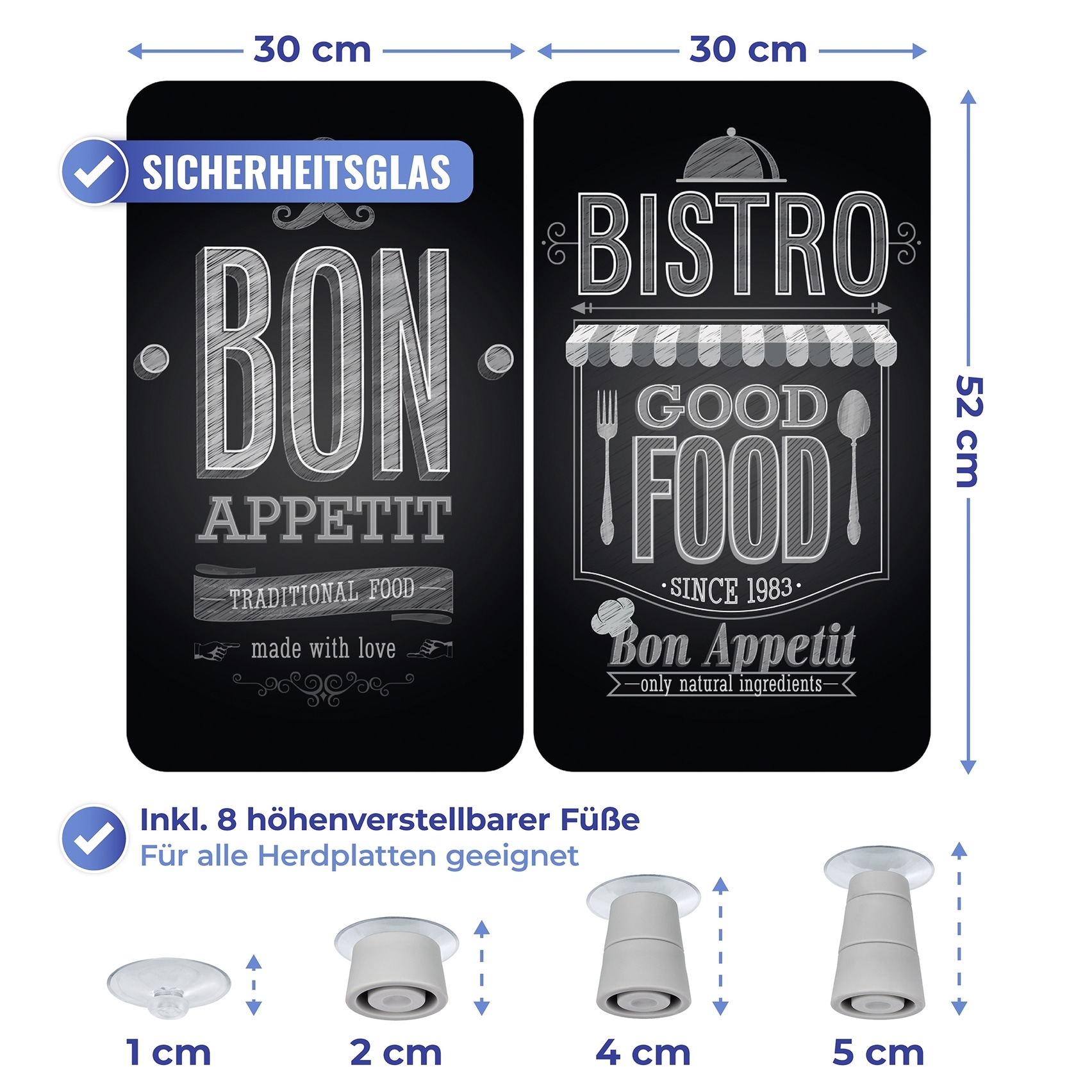 Maximex Herd-Abdeckplatte »Universal Modell Bon Appetit«, (Set, 2 tlg.), Herdabdeckung für alle Herdarten, kratzfest, mit rutschfesten Füssen