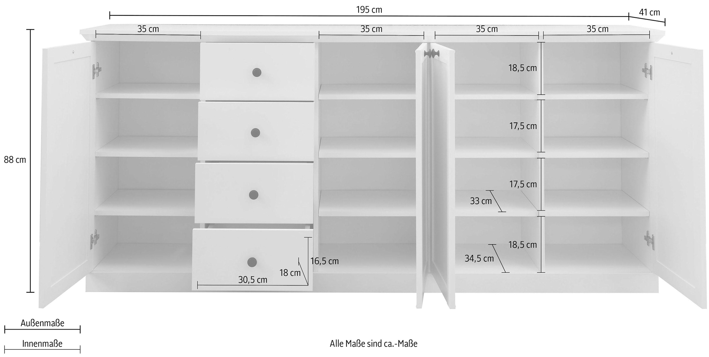 Home affaire Sideboard »Örebro«, zeitloser Landhausstil, mit Vollauszug