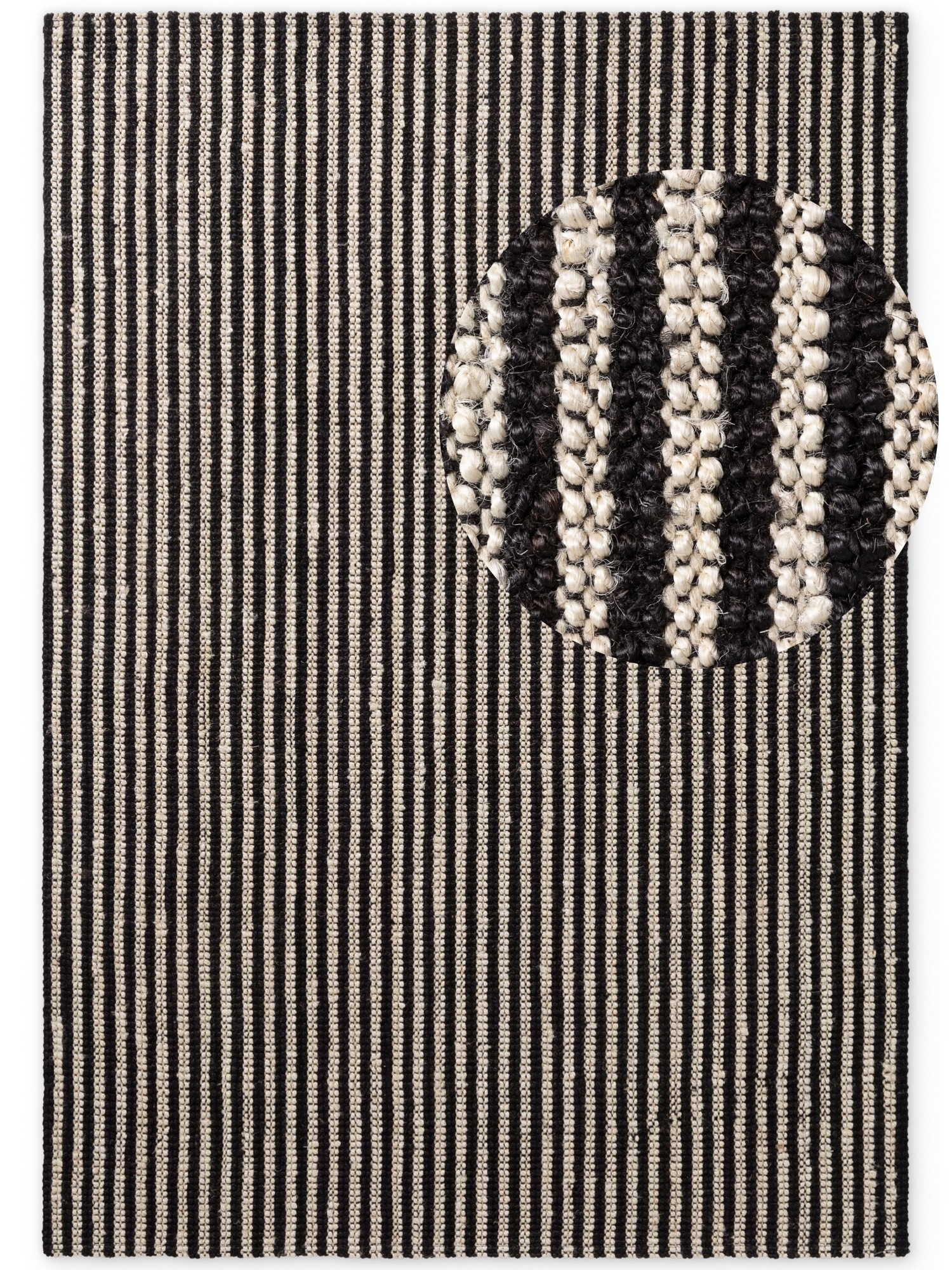 THE RUGS Ebony Jute Rug & Runner Hand Woven Natural Fibre Striped 10mm Pile in Cream | Size: 160cm x 230cm