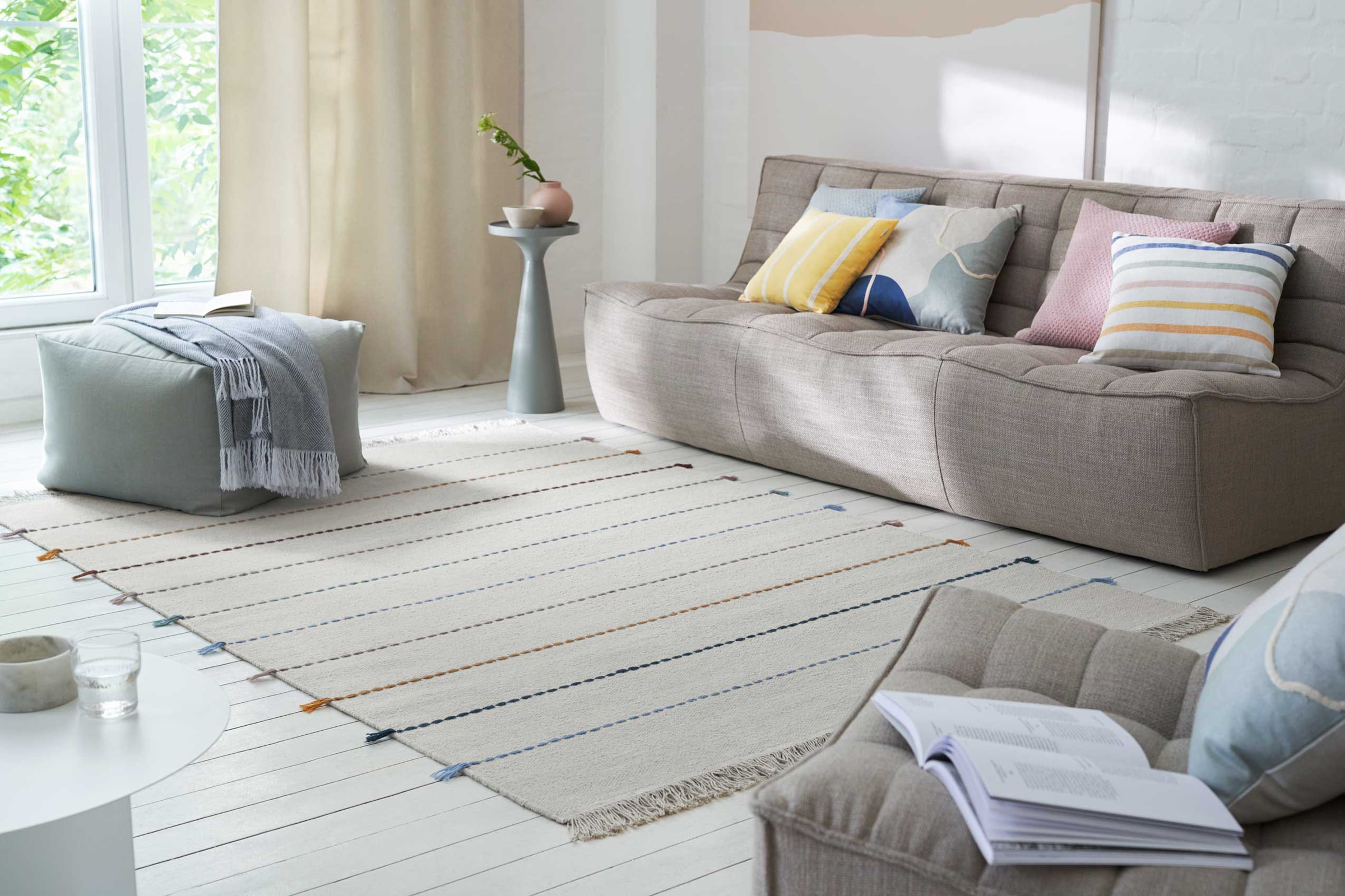 Esprit Wollteppich »Lina ESP-2205«, rechteckig, 5 mm Höhe, Naturfaserteppich mit Fransen, modernes Design, Wohnzimmer