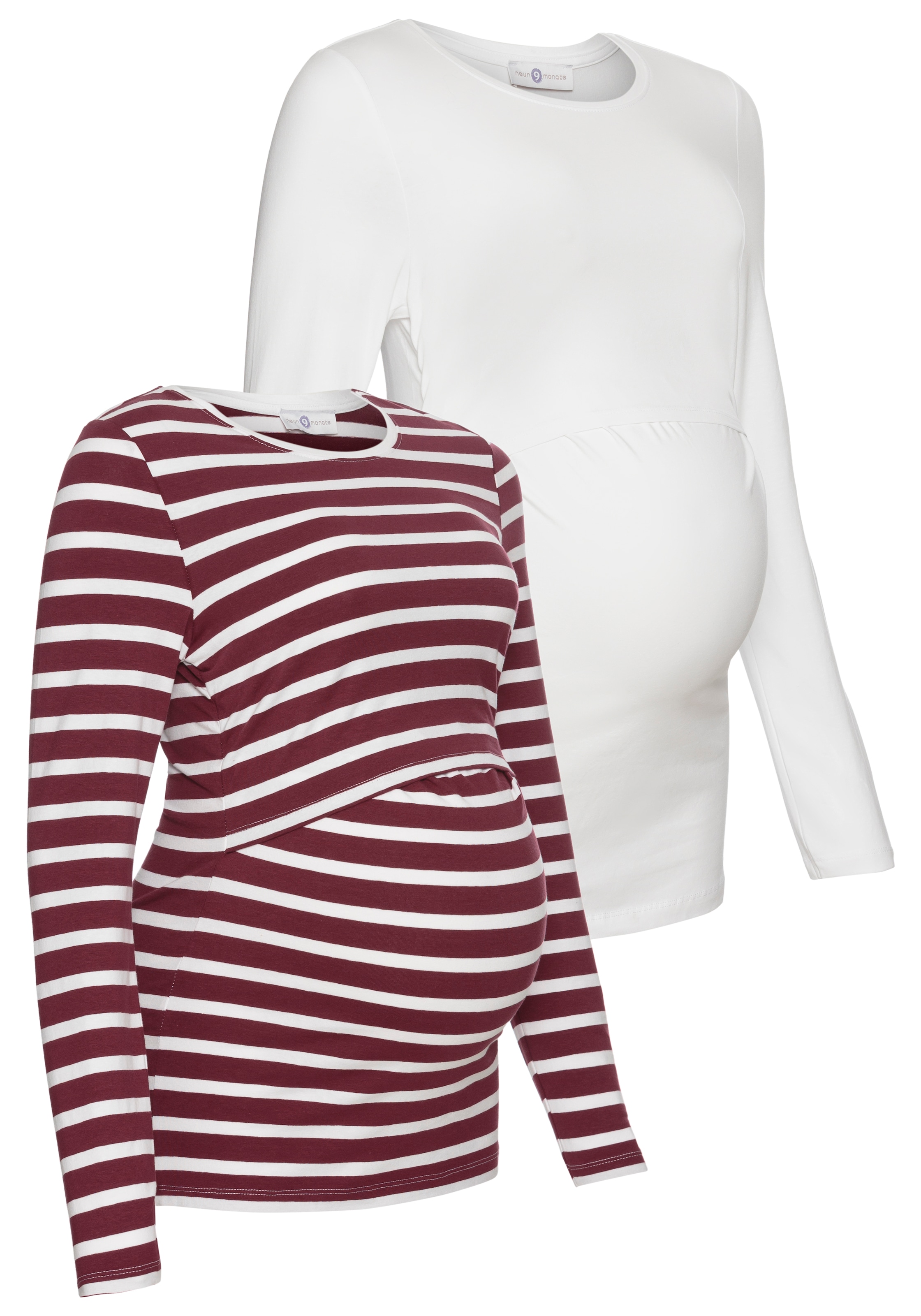 Neun Monate Umstandsshirt », 2er Pack Shirts für Schwangerschaft und Stillzeit« Packung, 2, 2 Stk. Langarm, figurbetont, unifarben oder geringelt