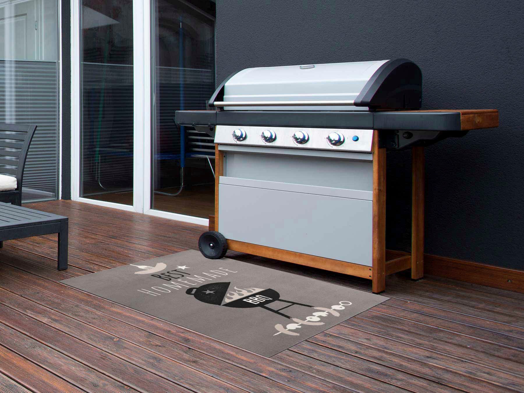 Primaflor-Ideen in Textil Fussmatte »BBQ Grillunterlage HOMEMADE«, rechteckig, 5 mm Höhe, Grillmatte ideal als Bodenschutz, mit Spruch, rutschhemmend, waschbar