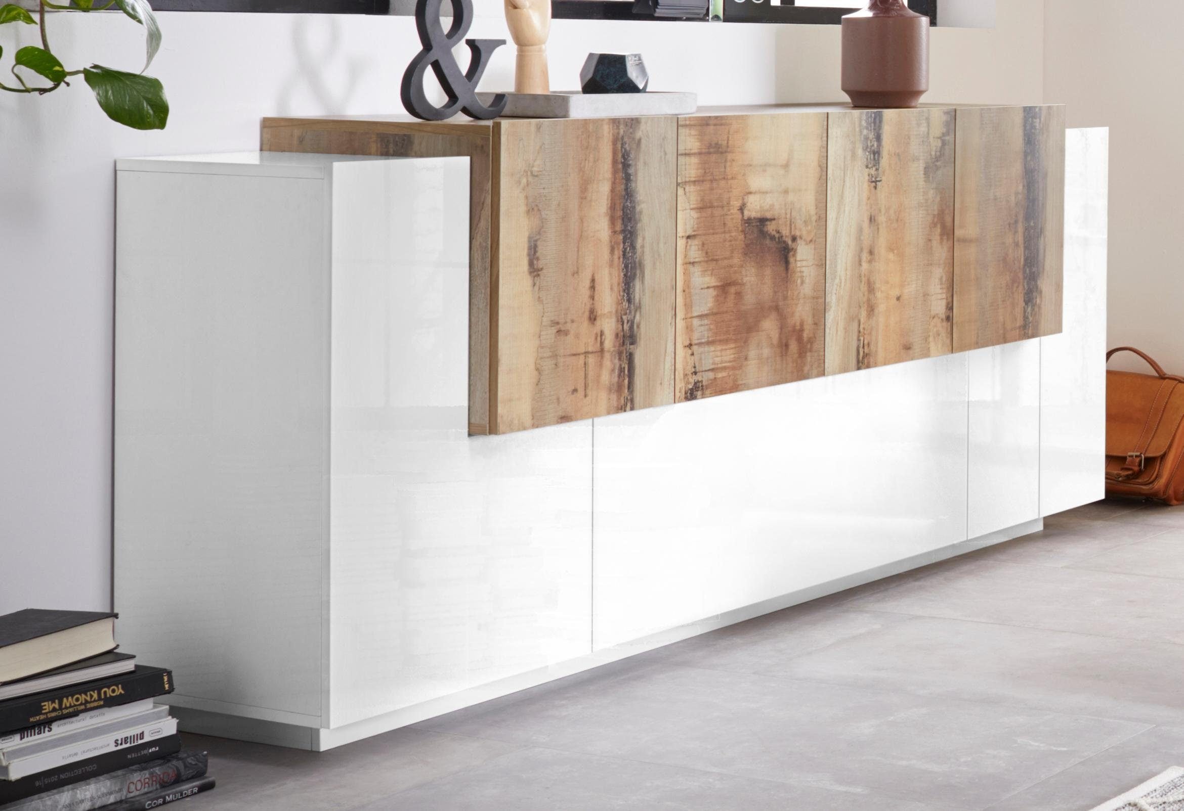 INOSIGN Sideboard »Coro, Kommode, Schrank, Kredenz, grifflos mit Einlegeböden«, 1 Klappe, 6 Türen, Doppeltiefe, B/T/H 200x86x45cm