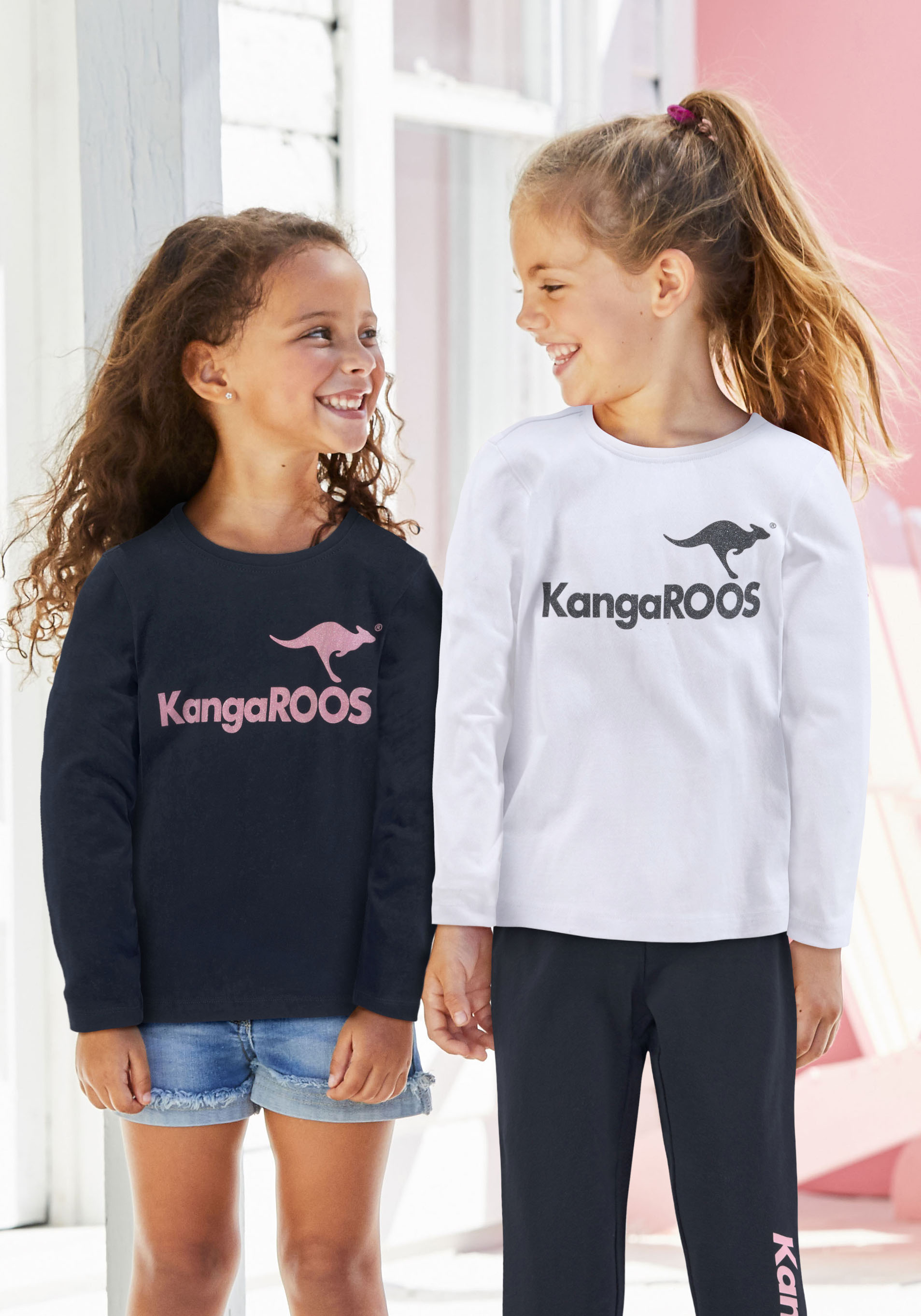 Langarmshirt, (Packung, 2 tlg.), mit Glitzerdruck