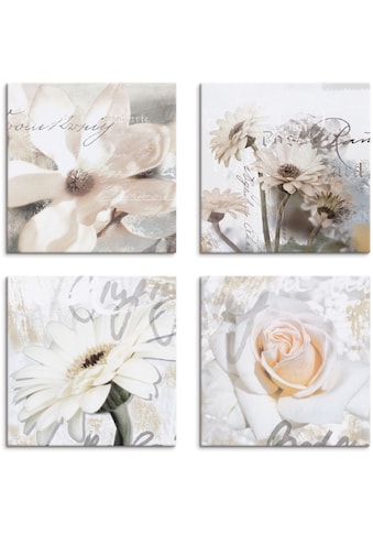 Artland Leinwandbild »Magnolie Gerberas Rosen in Buchstaben«, Blumen, (4 St.) kaufen