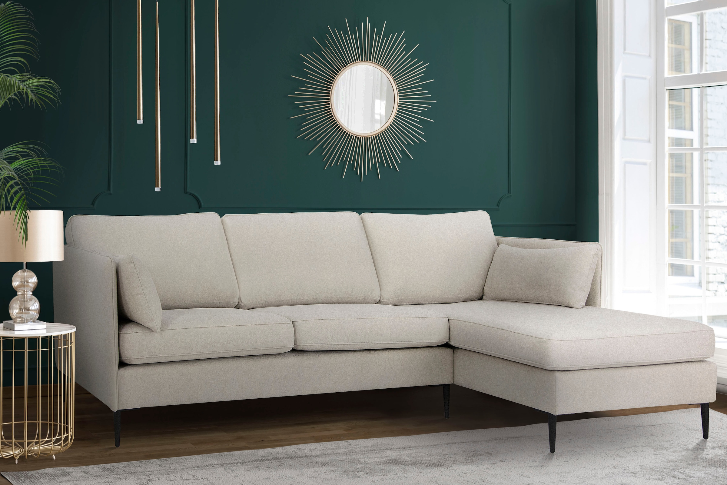 Leonique Ecksofa »Light L-Form«, inklusive loser Zierkissen, mit schmalen Armlehnen und Teleskopfüssen