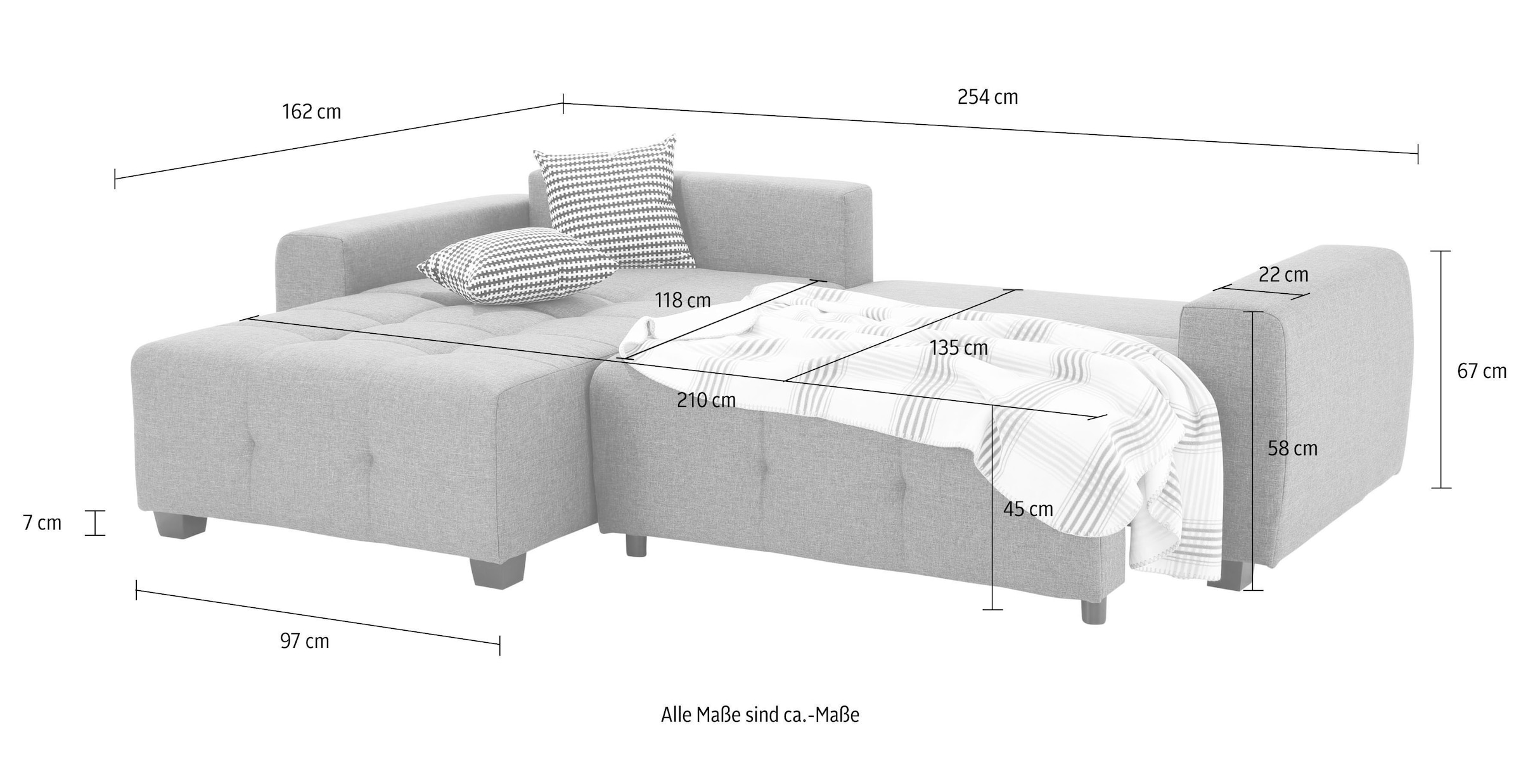 Home affaire Ecksofa Bella, wahlweise mit Bettfunktion und Bettkasten, inkl. Rücken- und Zierkissen