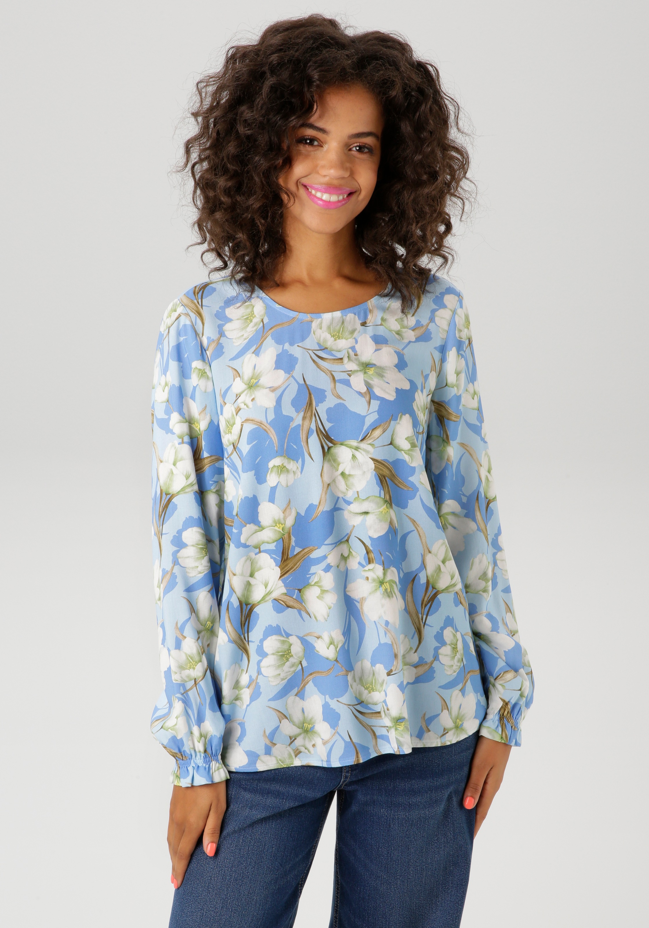Aniston CASUAL Schlupfbluse, mit farbharmonischem Blumendruck - NEUE KOLLEKTION
