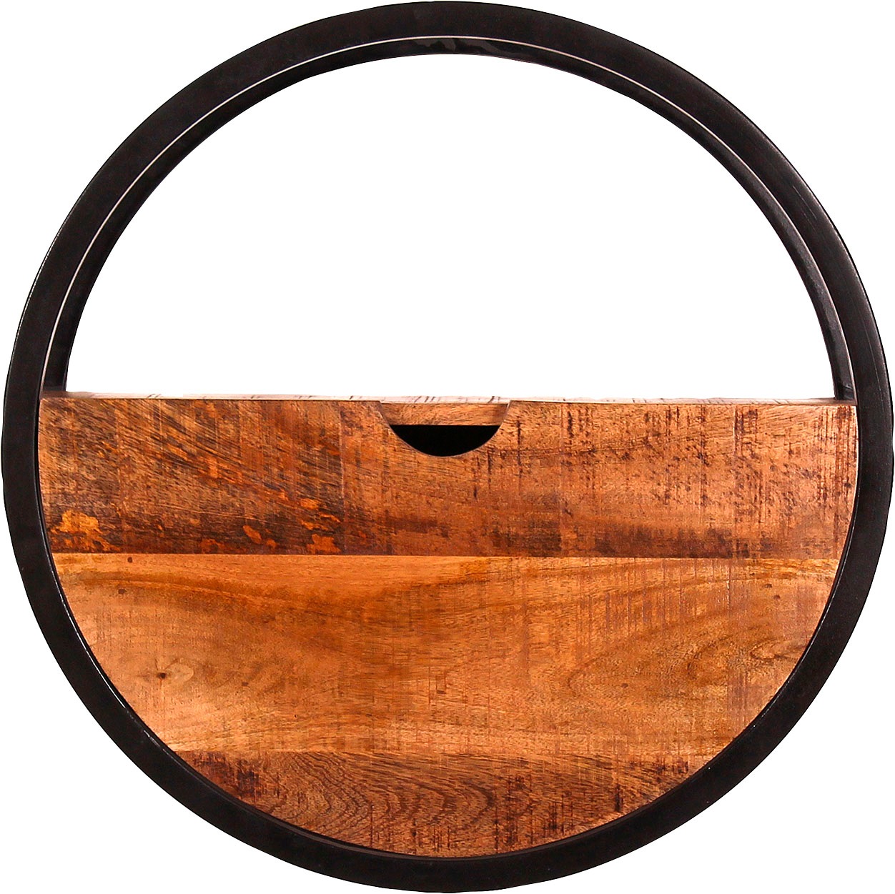 SIT Wandregal "Salvador aus Mangoholz mit Schublade & Metall" Rundes Design mit Schublade aus massivem Mangoholz