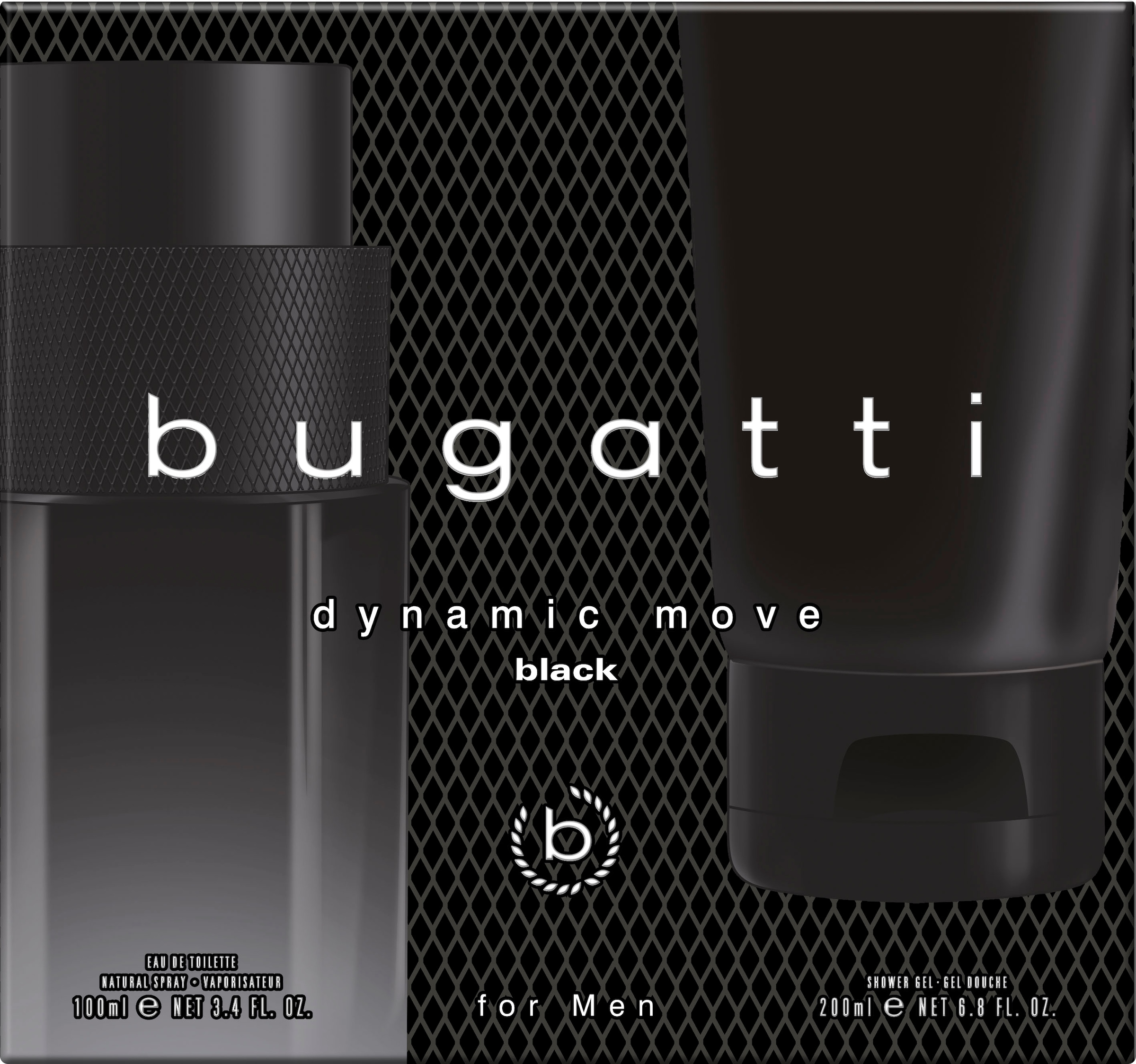bugatti Eau de Toilette »BUGATTI Dynamic Move Black for him GP EdT 100ml + 200 ml SG«, (2 tlg.), Herrenduft-Set mit Lavendel, Moschus und orientalischer Note.