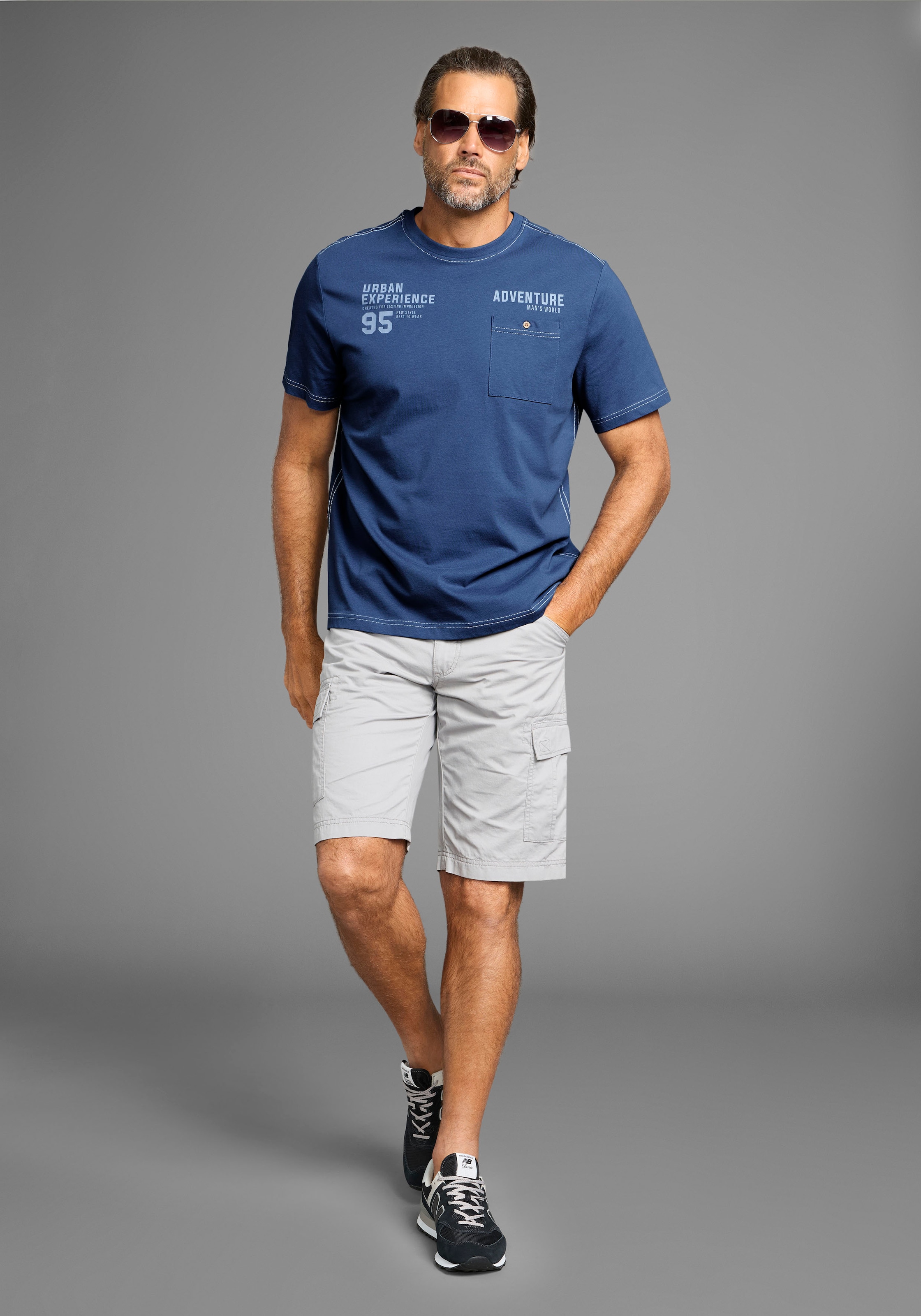 Man's World T-Shirt, mit Kontrastnähten und funktionaler Brusttasche