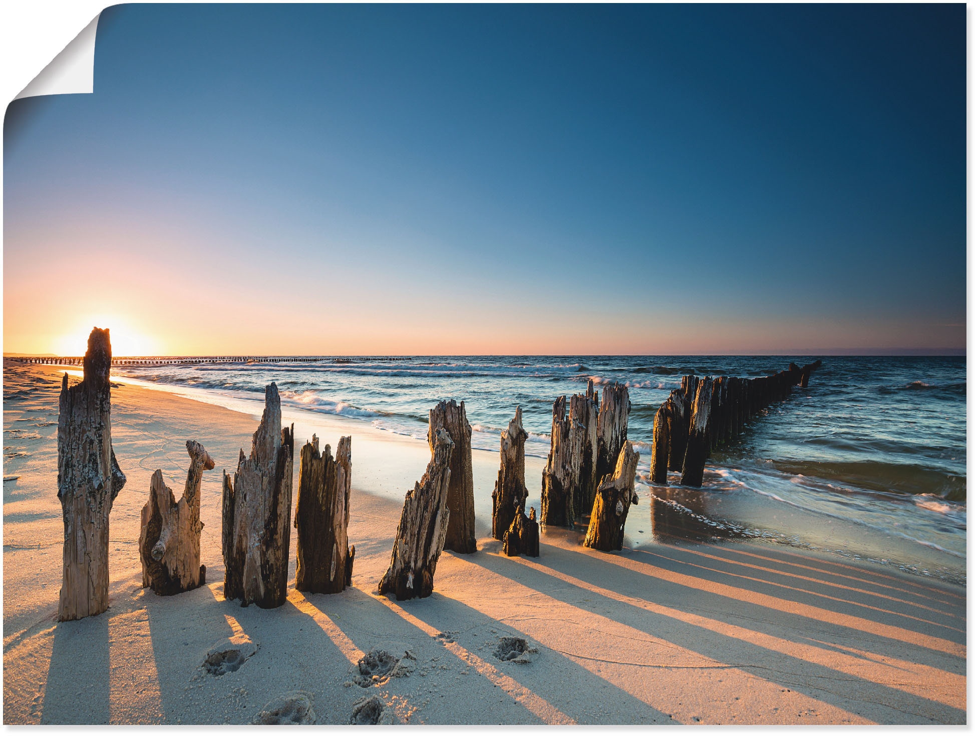 Bilder, Strand | Grössen online Artland bestellen Jelmoli-Versand (1 Wandbild Wellenbrecher«, St.), »Sonnenuntergang versch. Wandaufkleber als Poster Alubild, Leinwandbild, oder Meer in