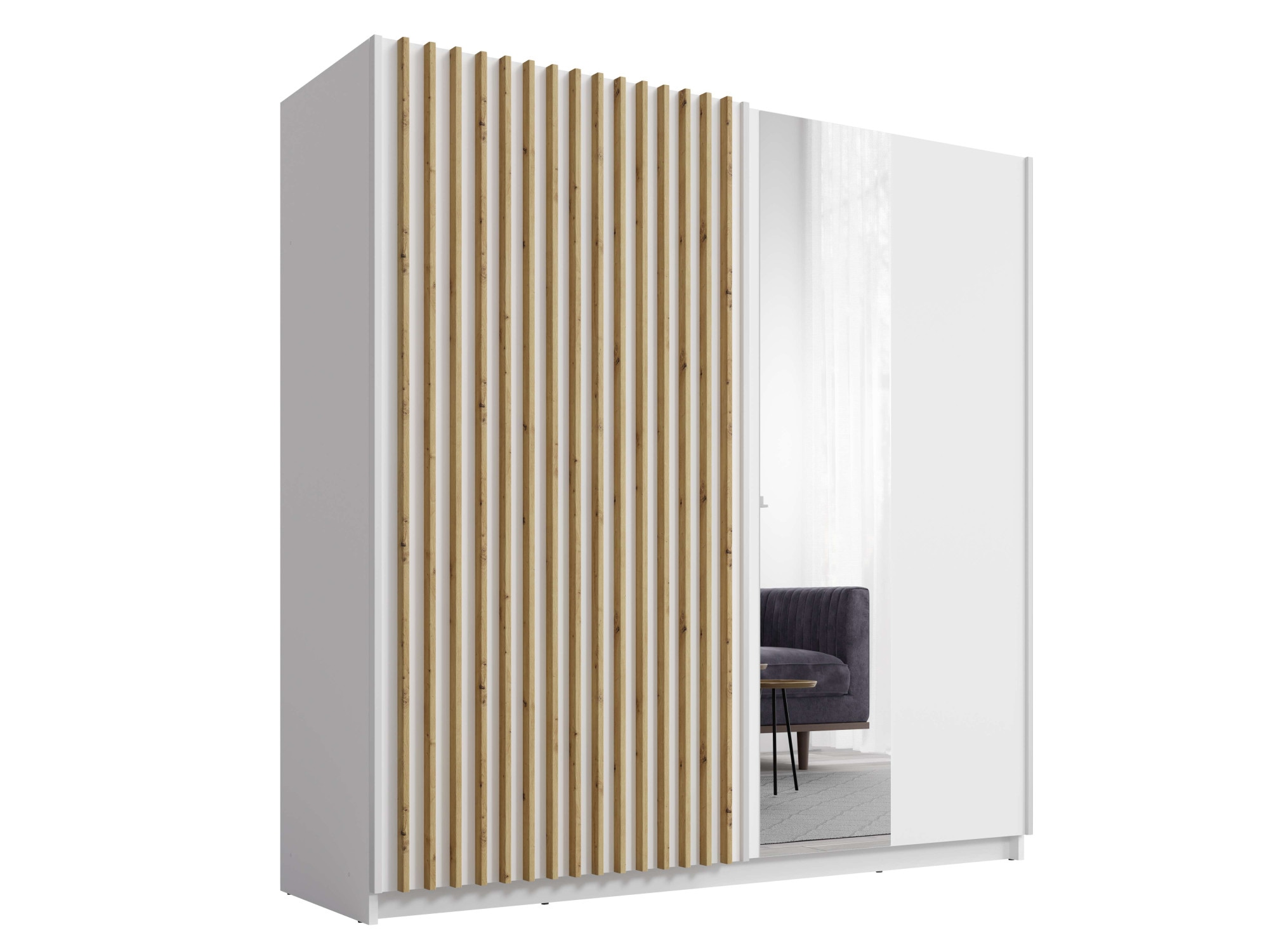 Home affaire Kleiderschrank »Kleiderschrank Camden mit Spiegel, 4 Einlegeböden und Kleiderstange«, Garderobe mit 2 Schwebetüren und Lamellen, BxHxT 200,2x198,5x61,6 cm