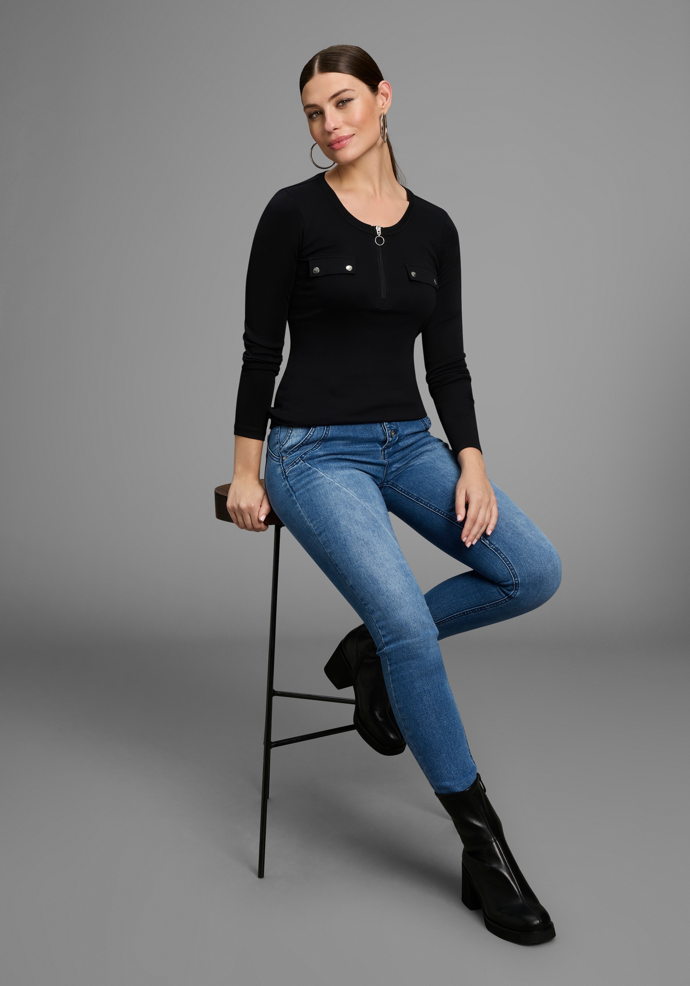 Bruno Banani Longsleeve, mit Reissverschluss im Ausschnitt - NEUE KOLLEKTION