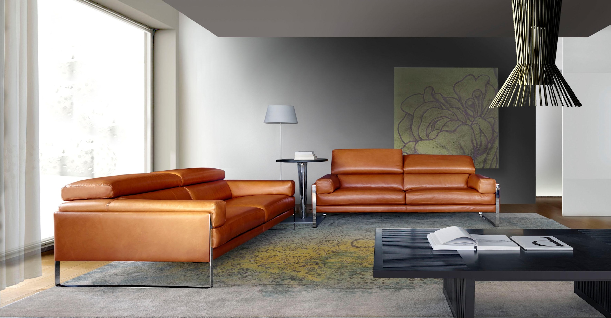 CALIA ITALIA 2,5-Sitzer »Romeo, Designsofa der Extraklasse mit tollem Sitzkomfort«, Designkufenfuss und hochwertigem Lederbezug
