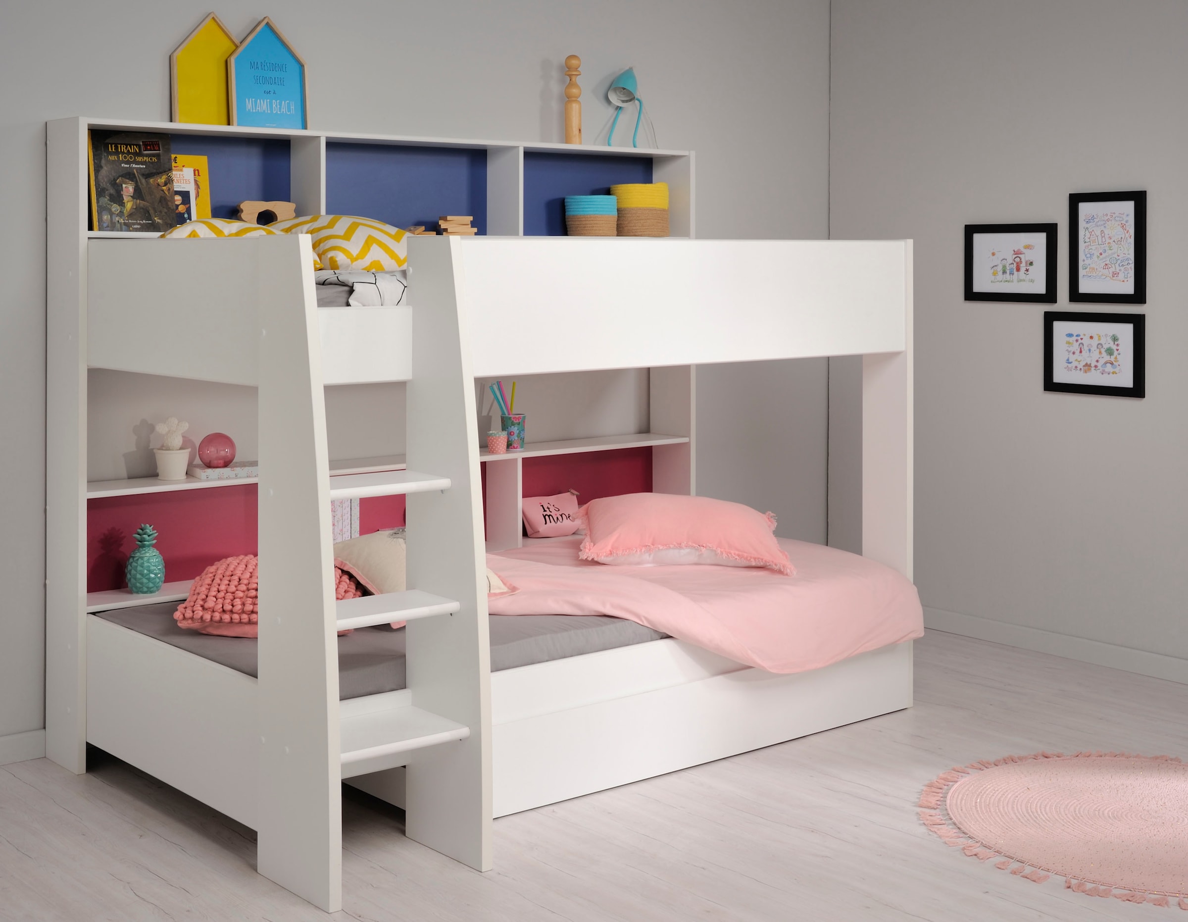 Parisot Etagenbett »Tam Tam, Stockbett, farbig hinterlegte Regale, mit Bettkasten«, viel Stauraum, toll für kleine Räume, TOPSELLER!