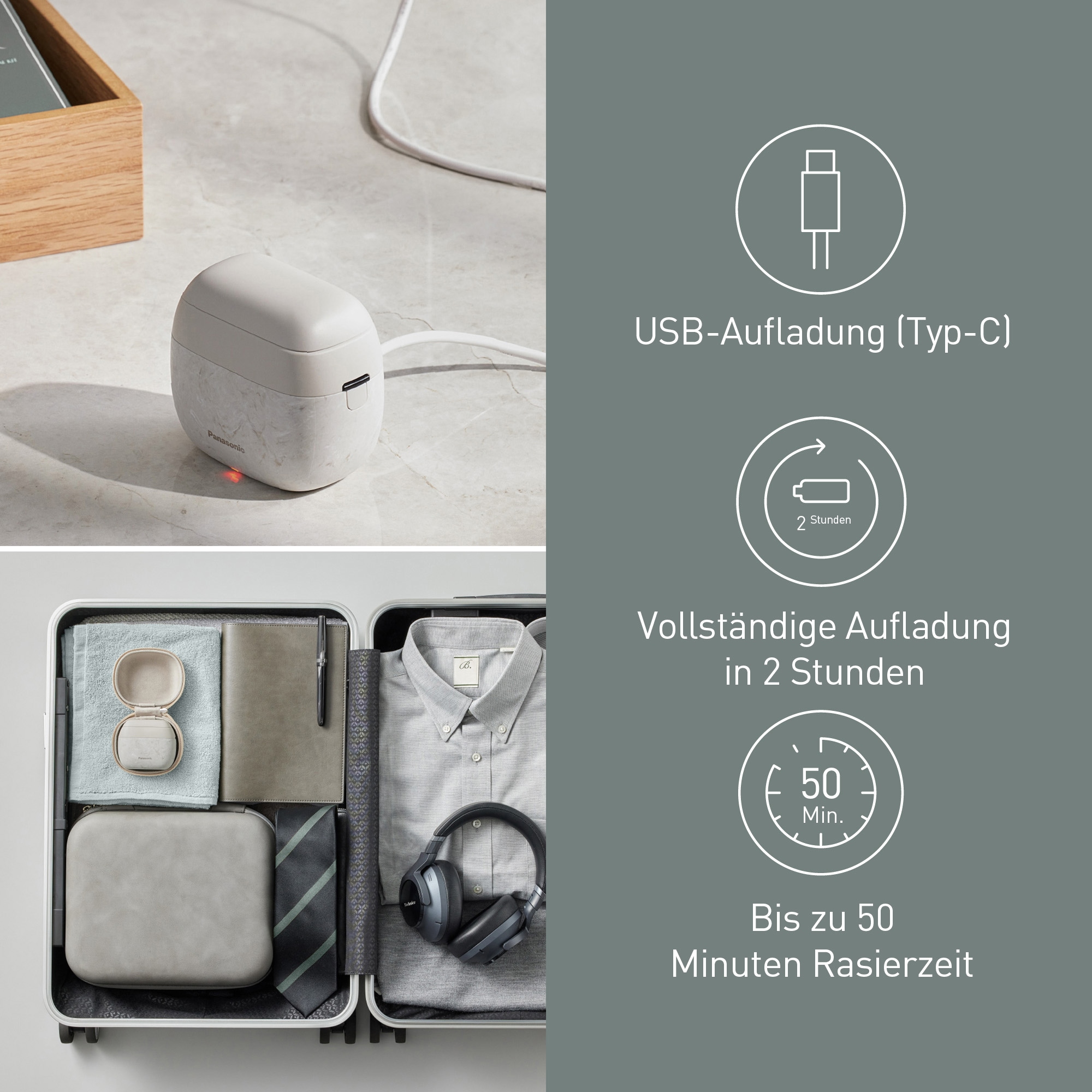 Panasonic Elektrorasierer »ES-PV6B-W803«, Kompakt, 5 Edelstahlklingen, USB-Laden (Typ-C), Bartdichten-Sensor+