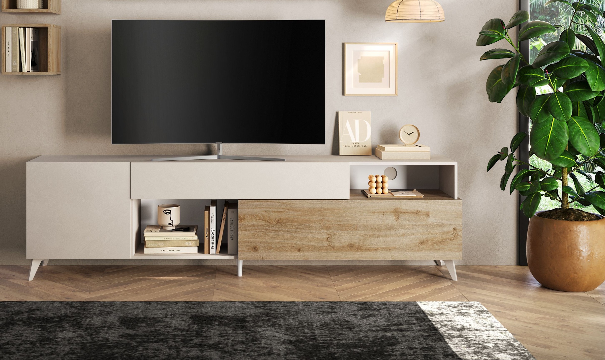 Home affaire Lowboard "Monaco in Breite 241 cm, TV-Schrank mit Tür, Klappe und Schubkasten" Mediaboard – sanft schliessend, edel, mit Kabelkanal, spürbar geräumig