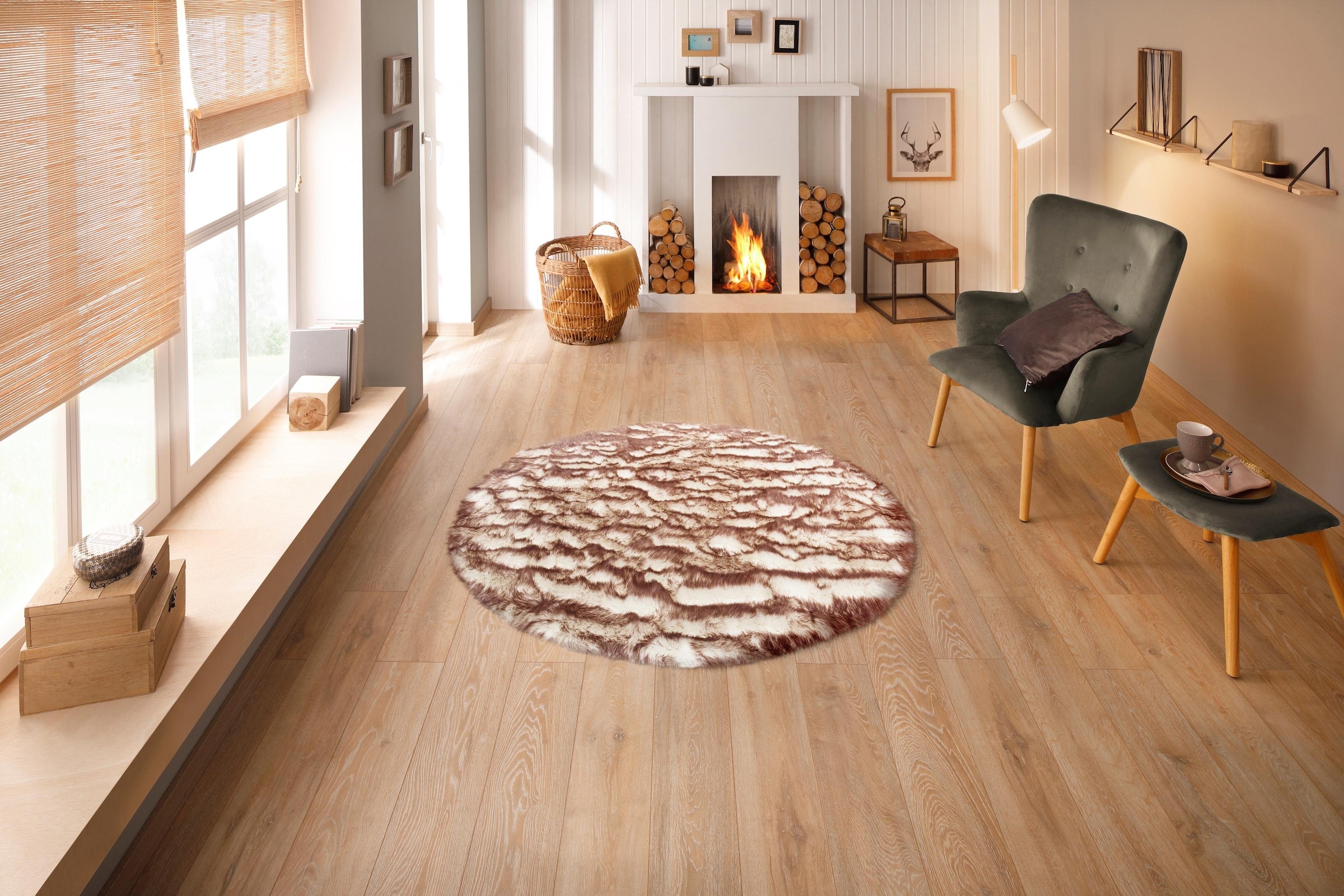 my home Fellteppich »Sammo«, rund, 60 mm Höhe, Kunstfell, leuchtende Farben, besonders weich, echter Kuschelteppich