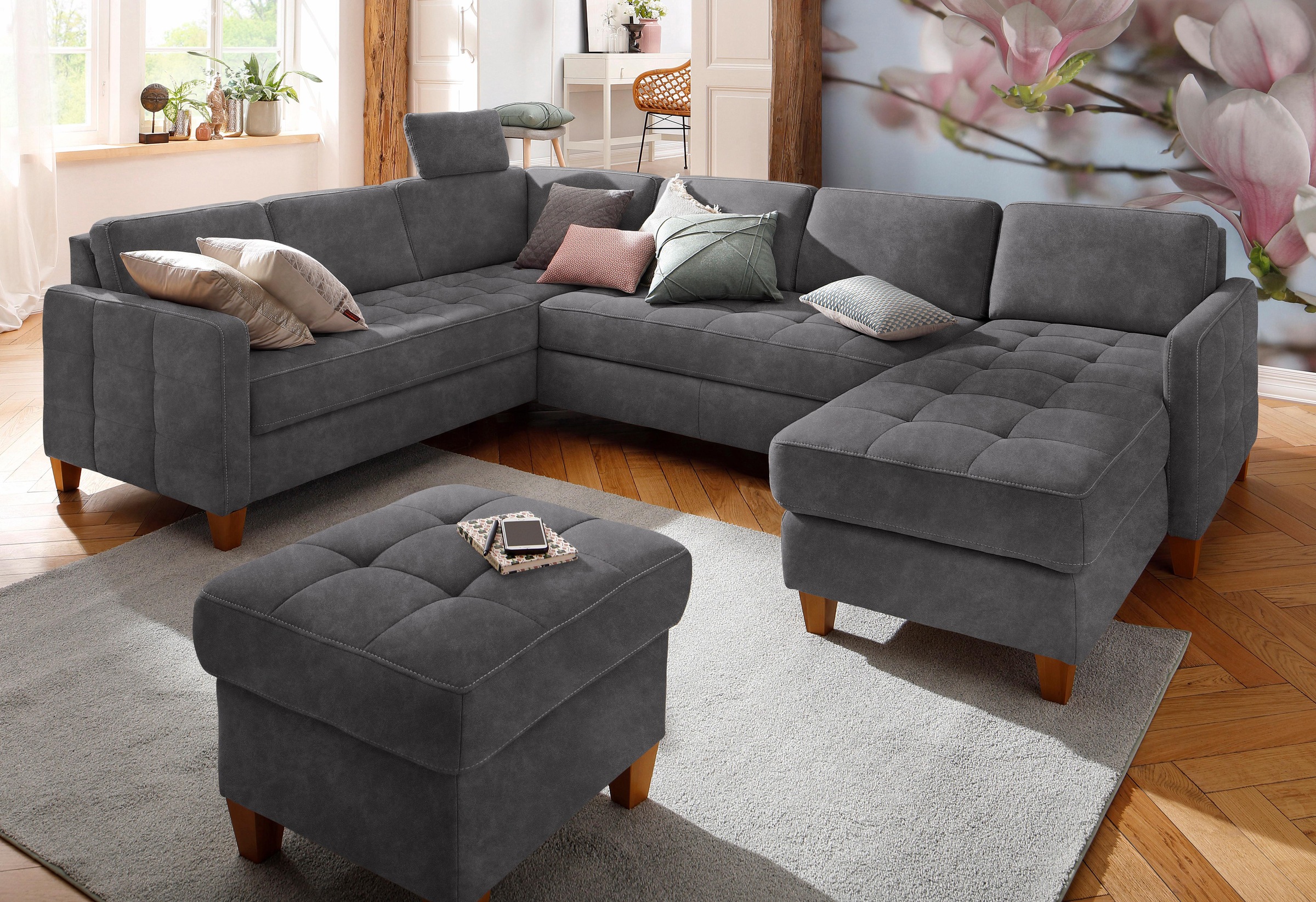 Home affaire Wohnlandschaft "Earl U-Form" wahlweise auch mit Bettfunktion oder Bettfunktion mit Bettkasten