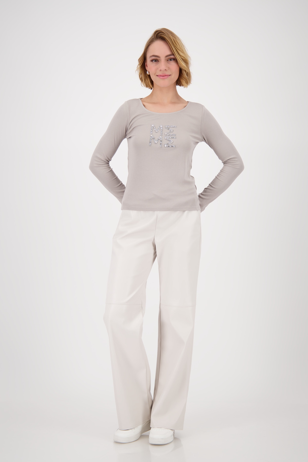 Monari Langarmshirt »Shirt Rippe + Schmuck«, Mit Rundhalsausschnitt