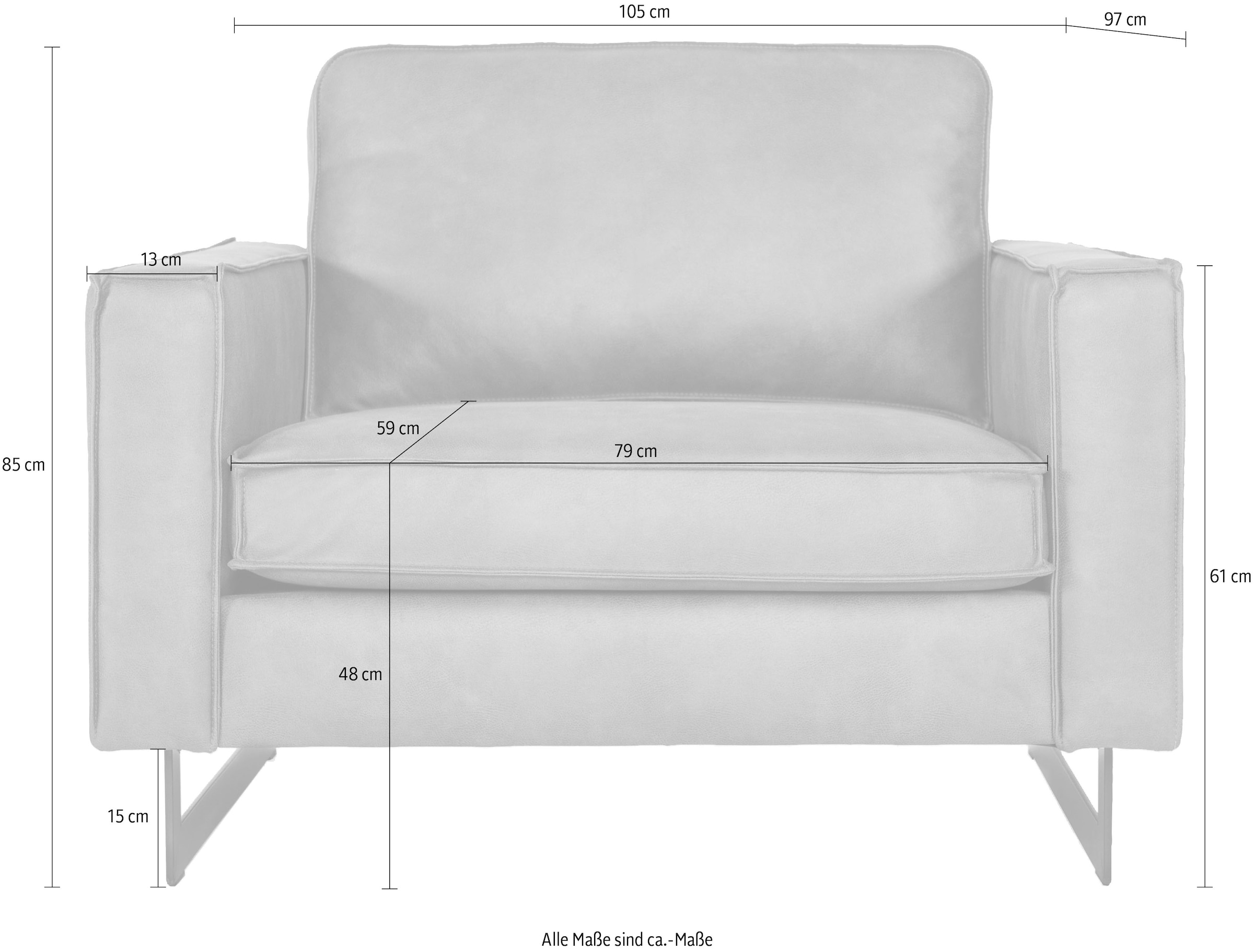 Places of Style Loveseat »Pinto 105 cm, Cord, Chenille, Lederoptik«, mit Keder, Metallfüssen und auch in Cord Bezug erhältlich
